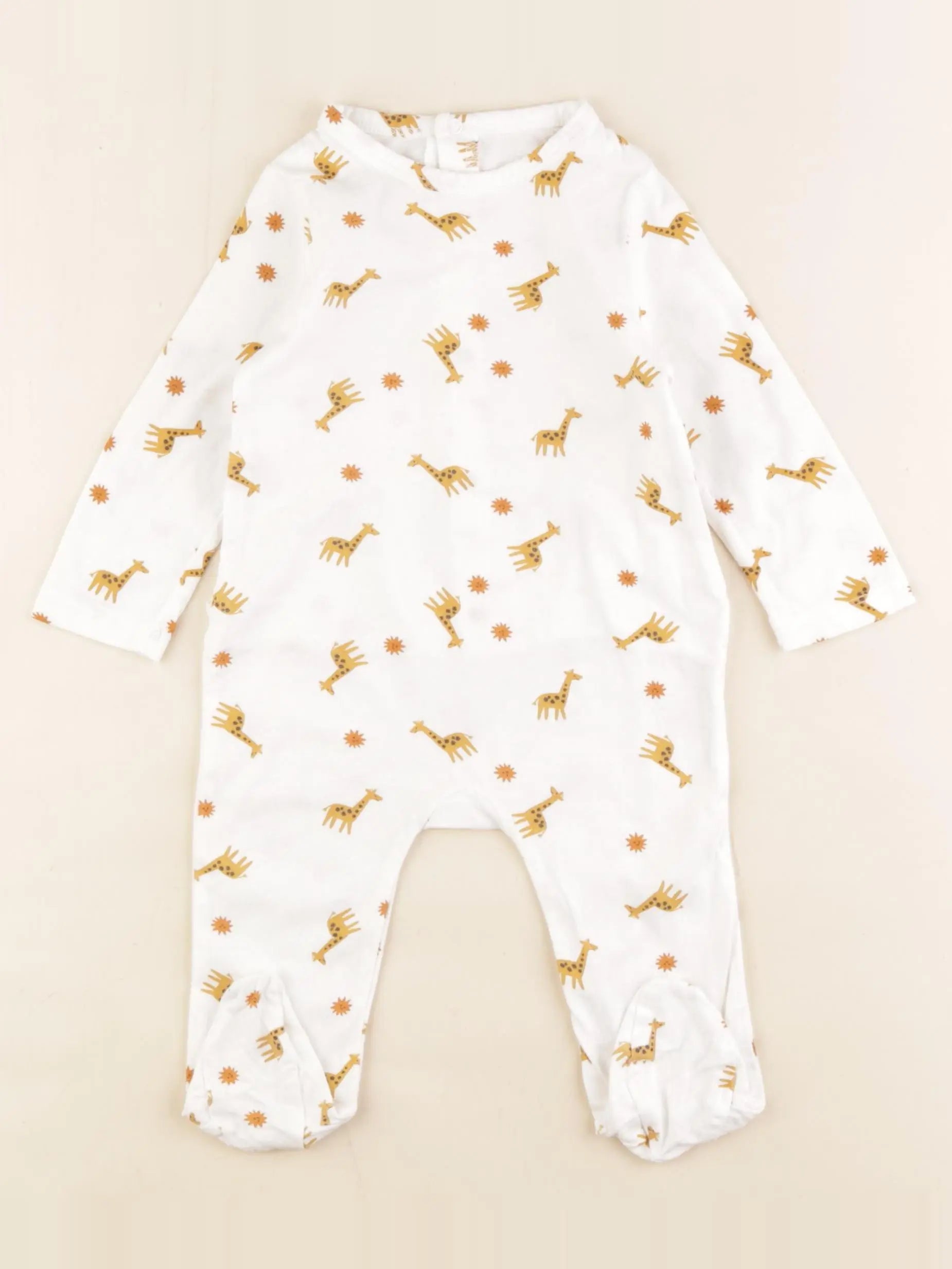 Boutchou - pyjama coton blanc, jaune - 6 mois