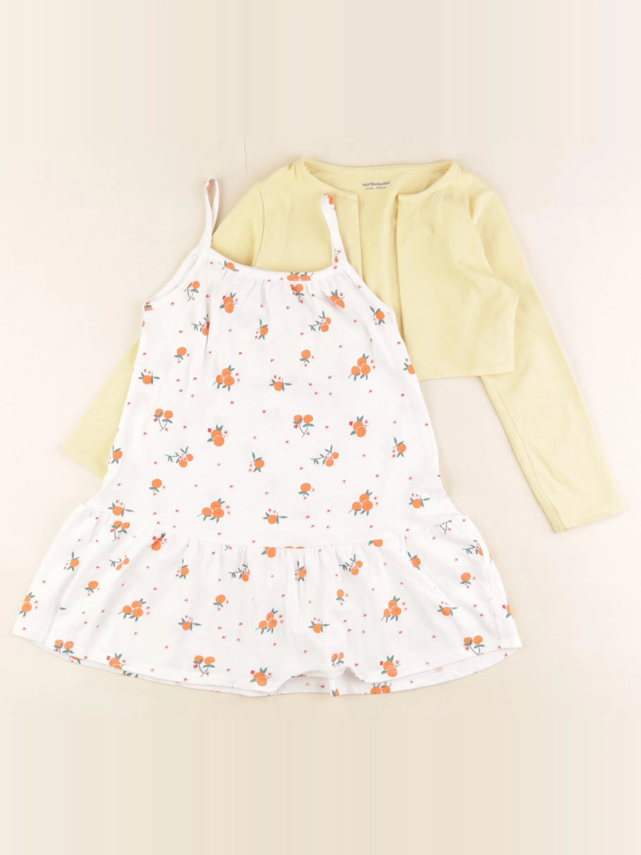 Vertbaudet - ensemble jaune, blanc - 4 ans