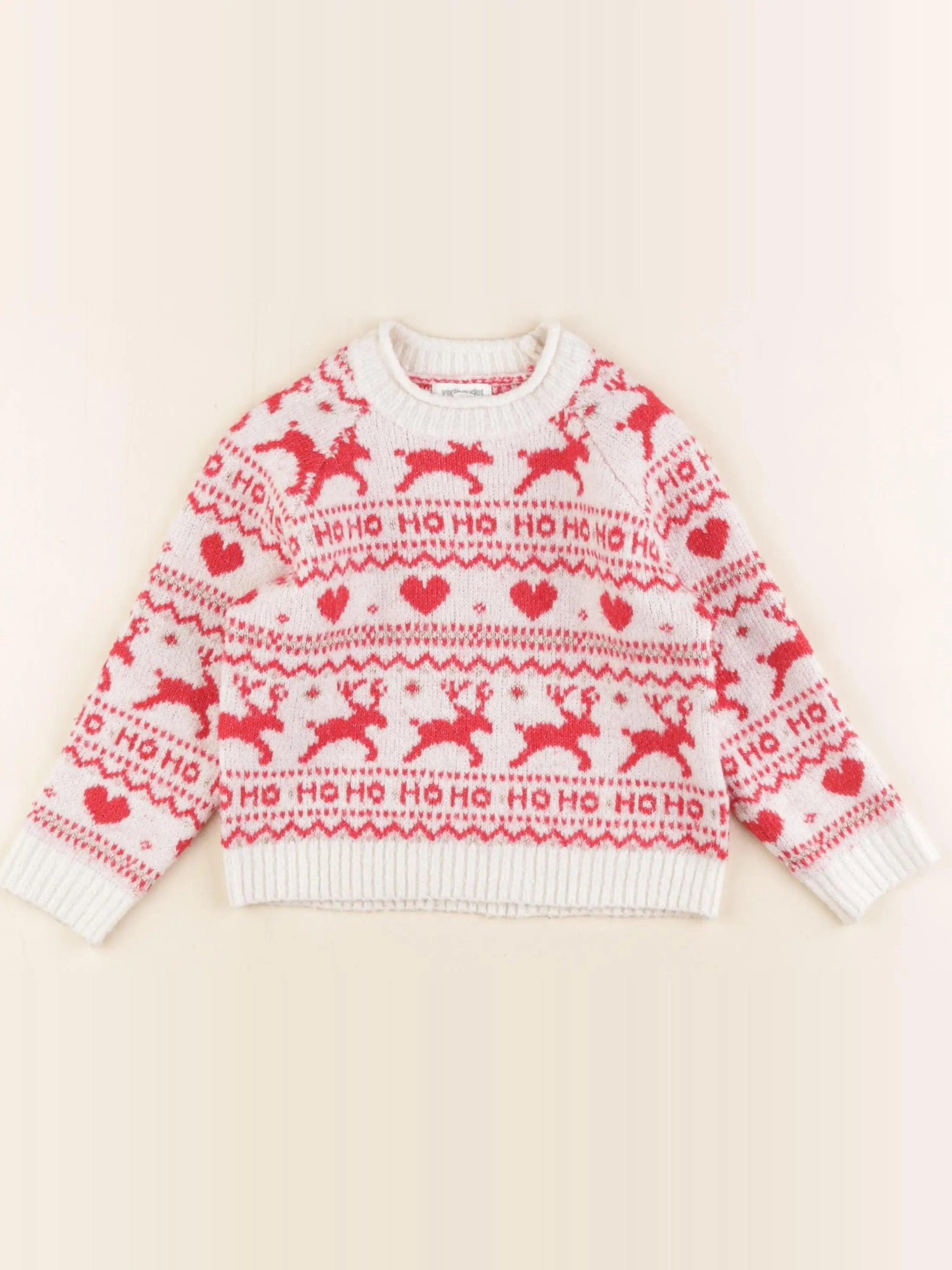 Vertbaudet - pull blanc, rouge - 3 ans