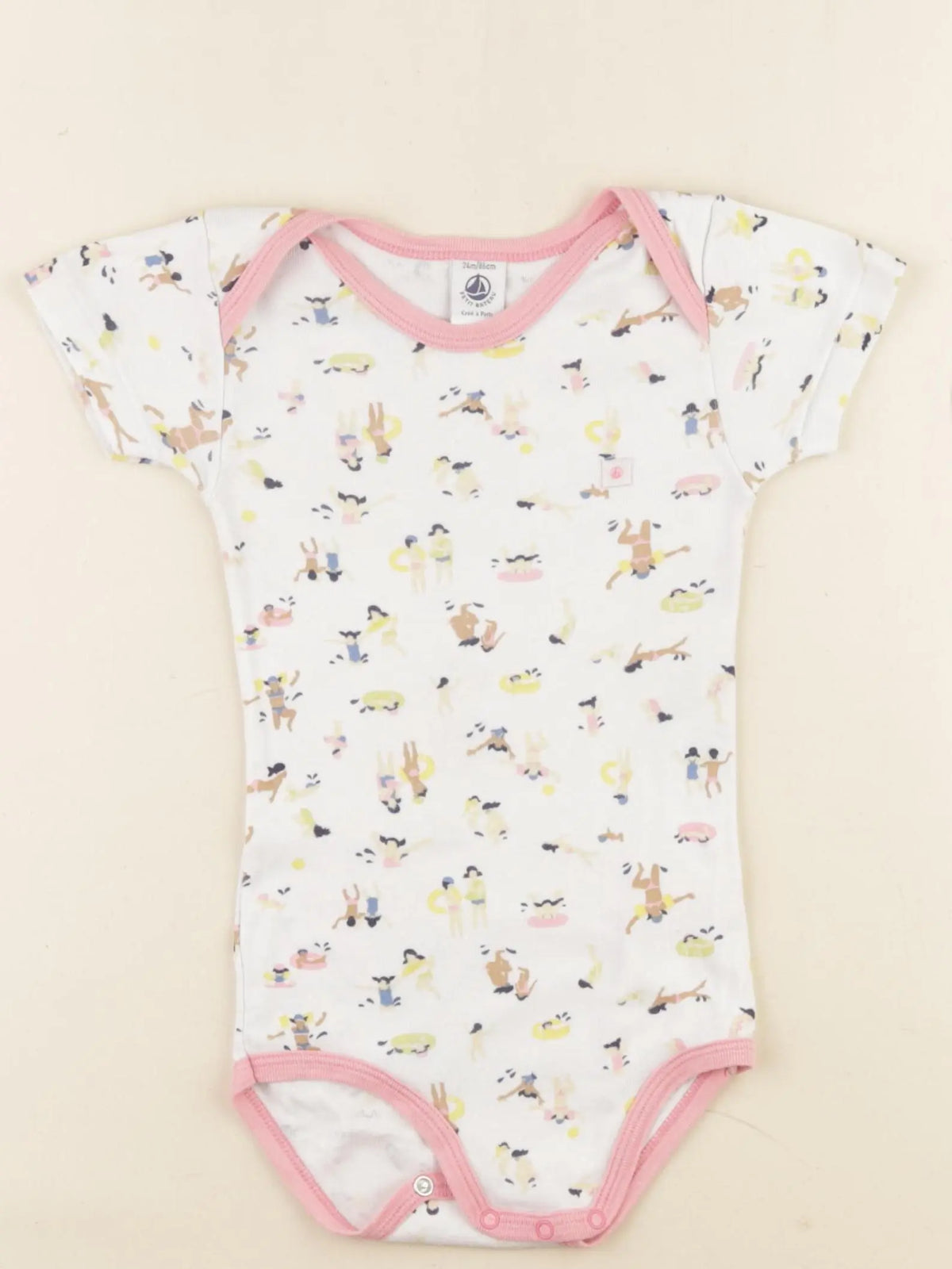 Petit Bateau - body blanc, rose - 24 mois