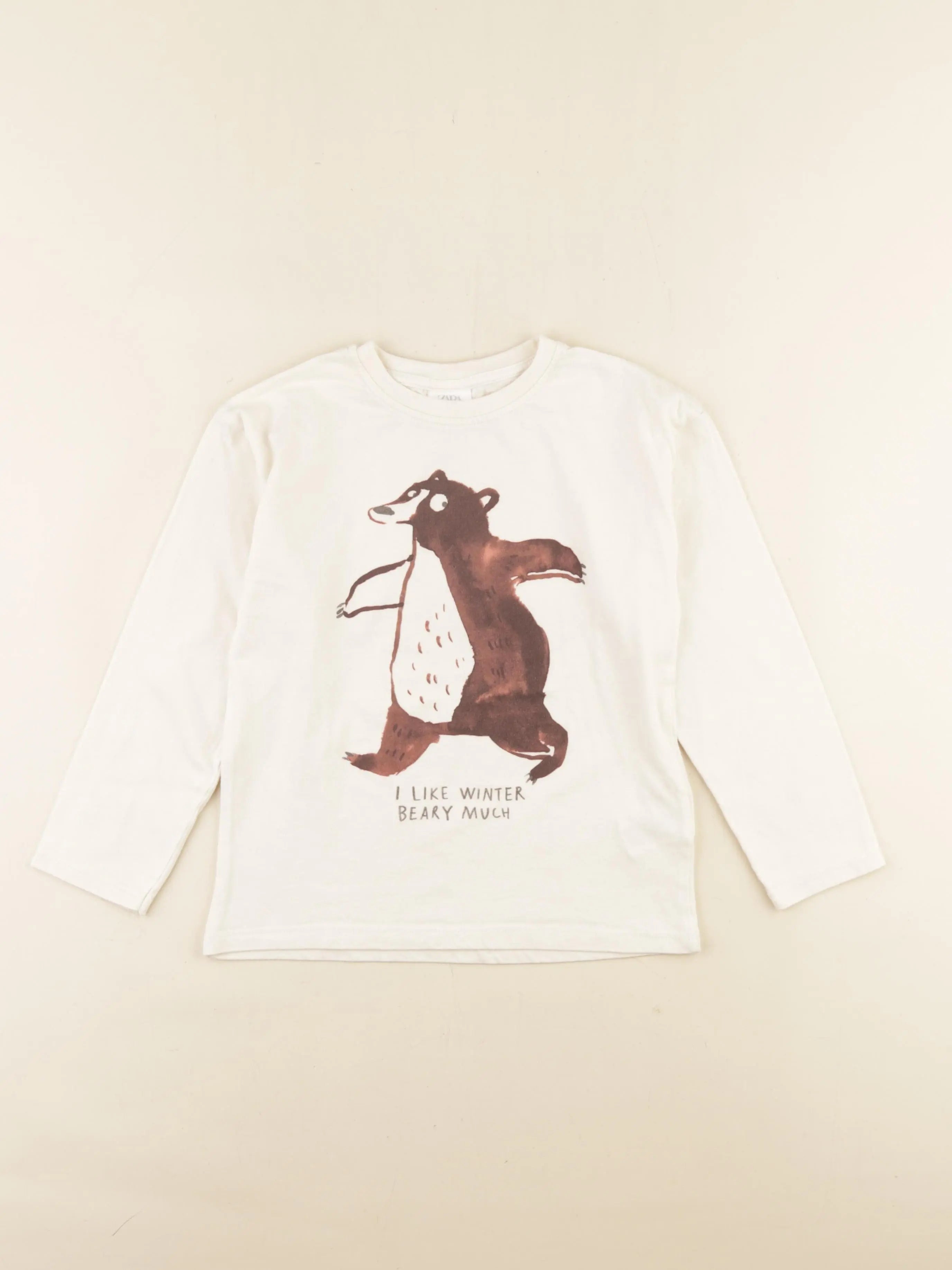 Zara - tee-shirt blanc, marron - 5/6 ans