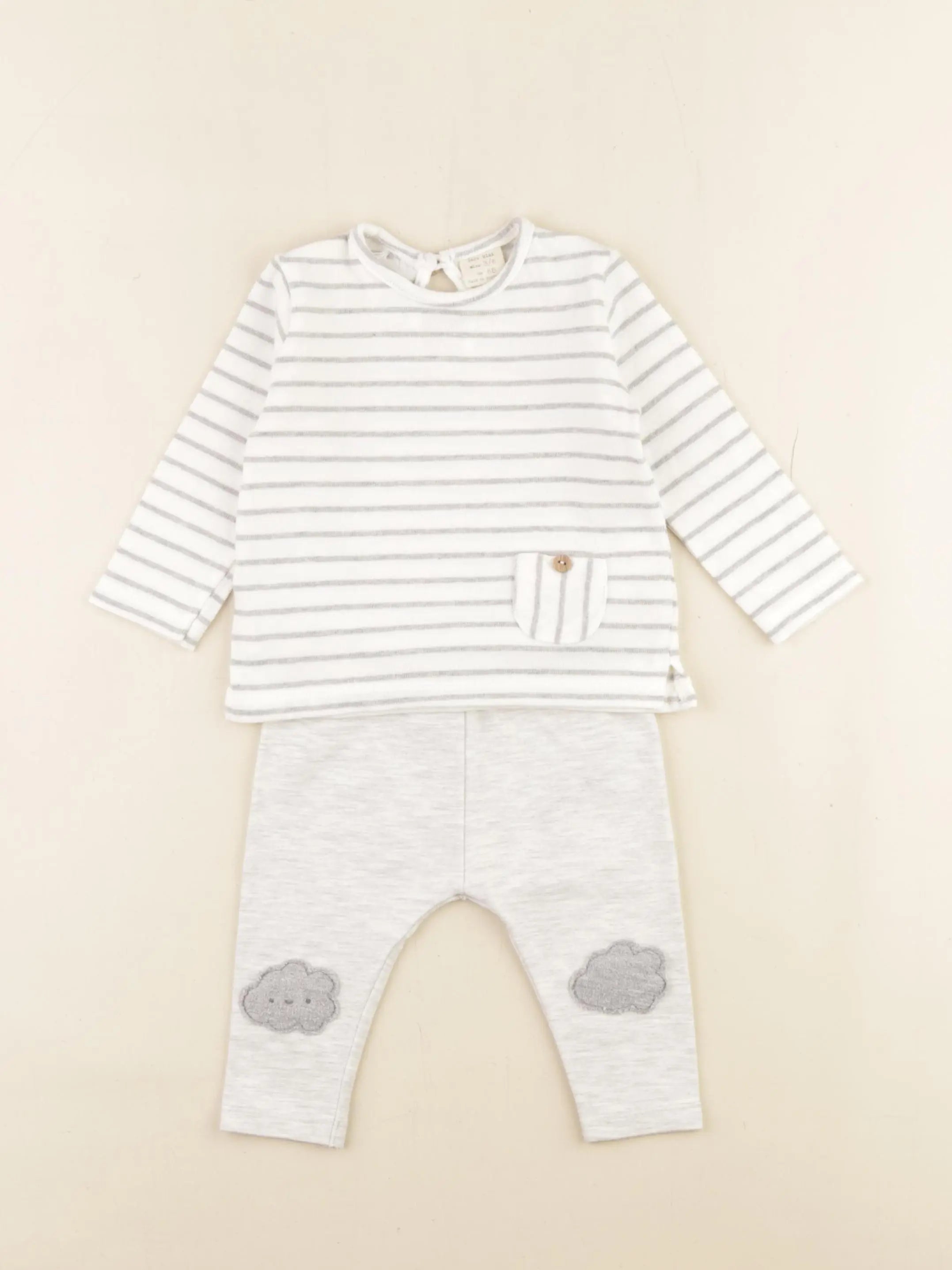 Zara - ensemble blanc, gris - 3/6 mois