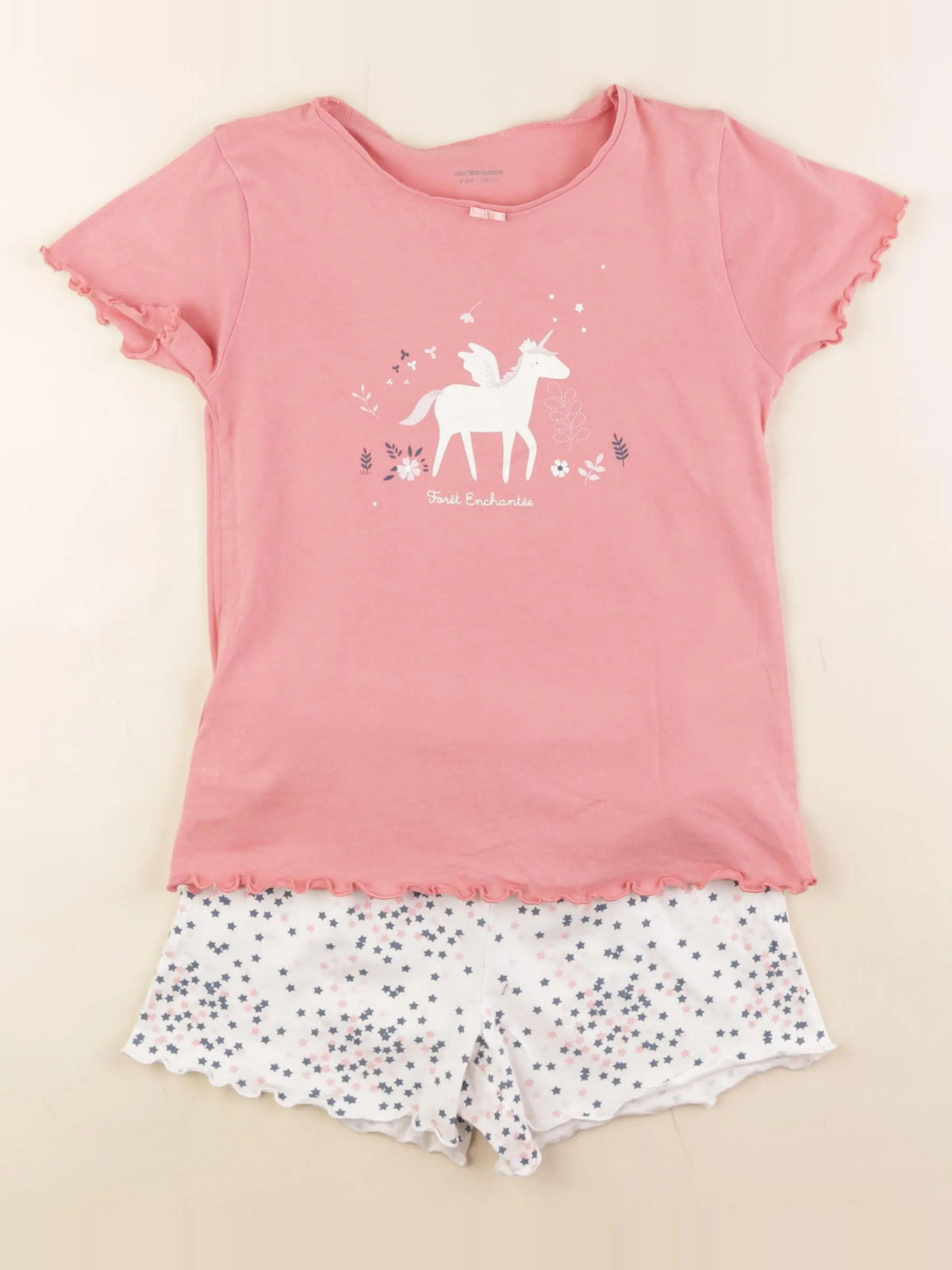 Vertbaudet - pyjama coton rose, blanc - 8 ans