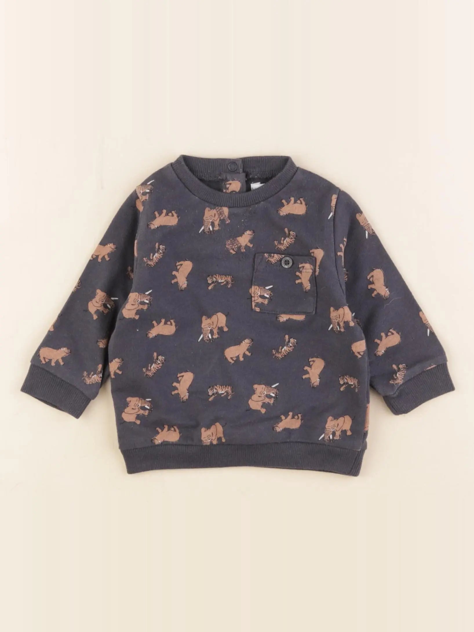 Vertbaudet - sweat bleu, marron - 3 mois