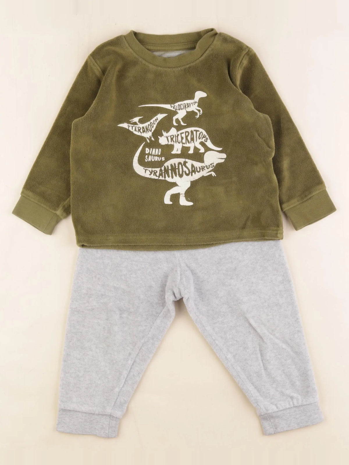 Vertbaudet - pyjama velours vert, gris - 2 ans