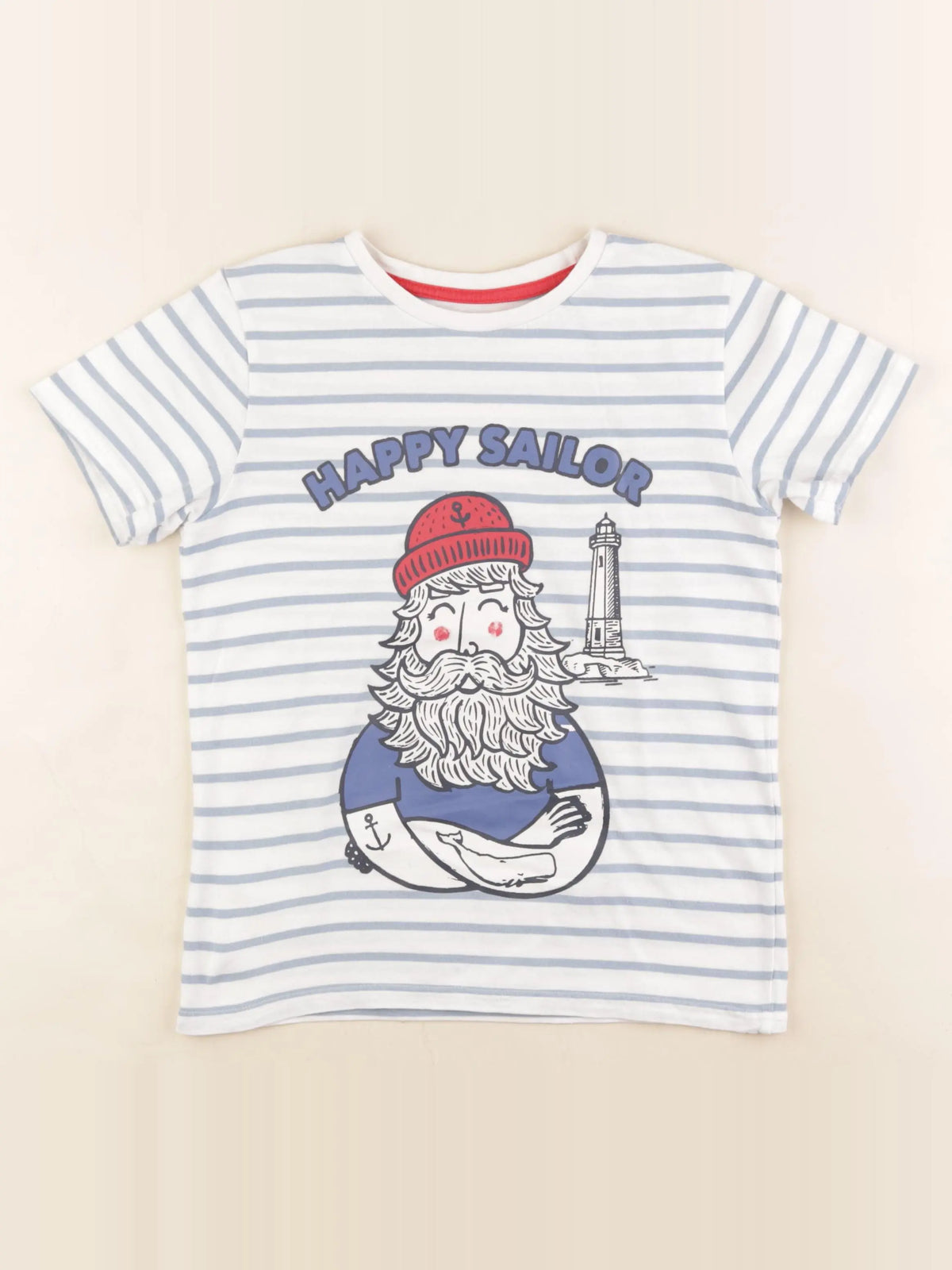 Vertbaudet - tee-shirt blanc, bleu - 10 ans