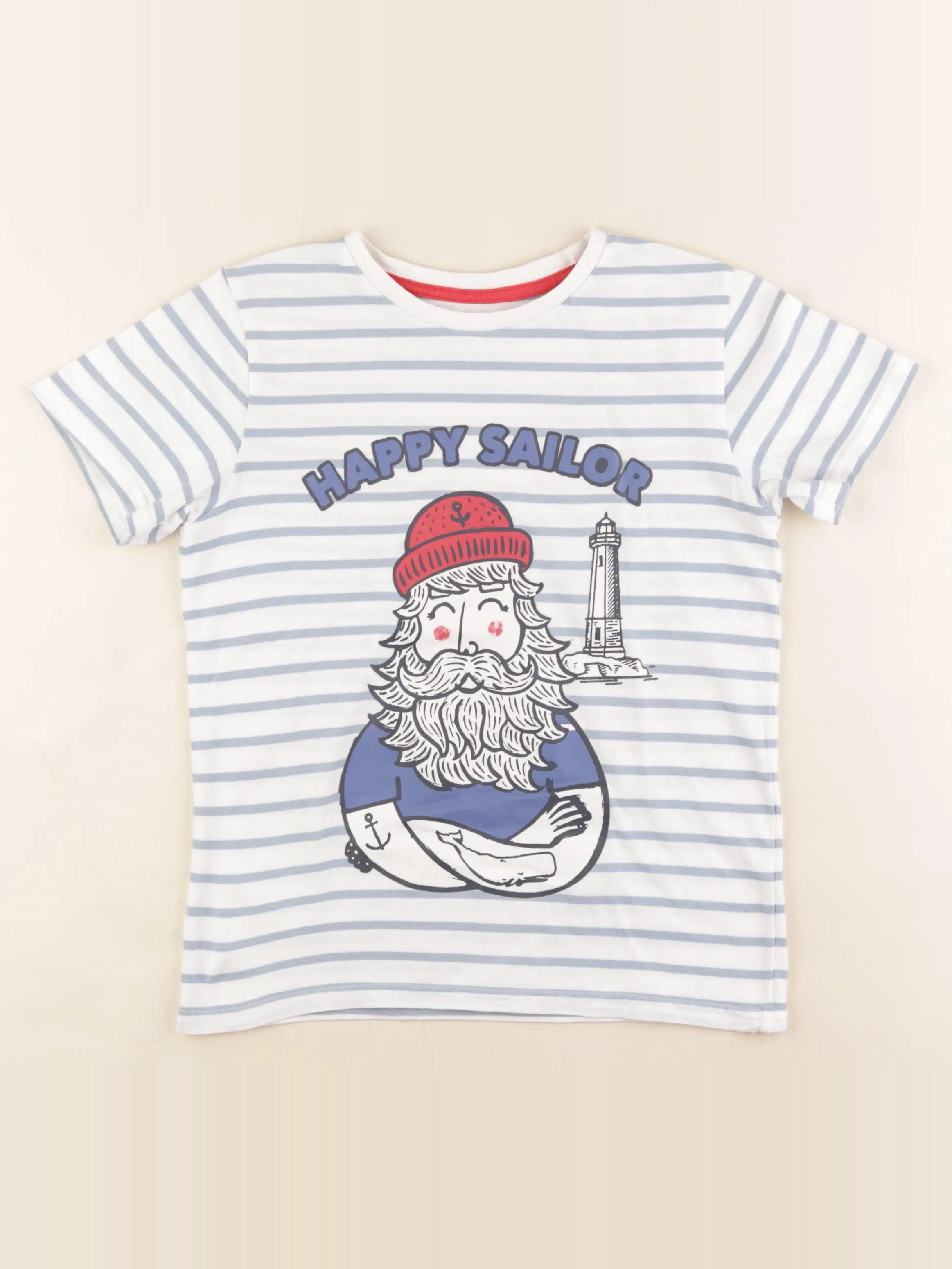 Vertbaudet - tee-shirt blanc, bleu - 10 ans