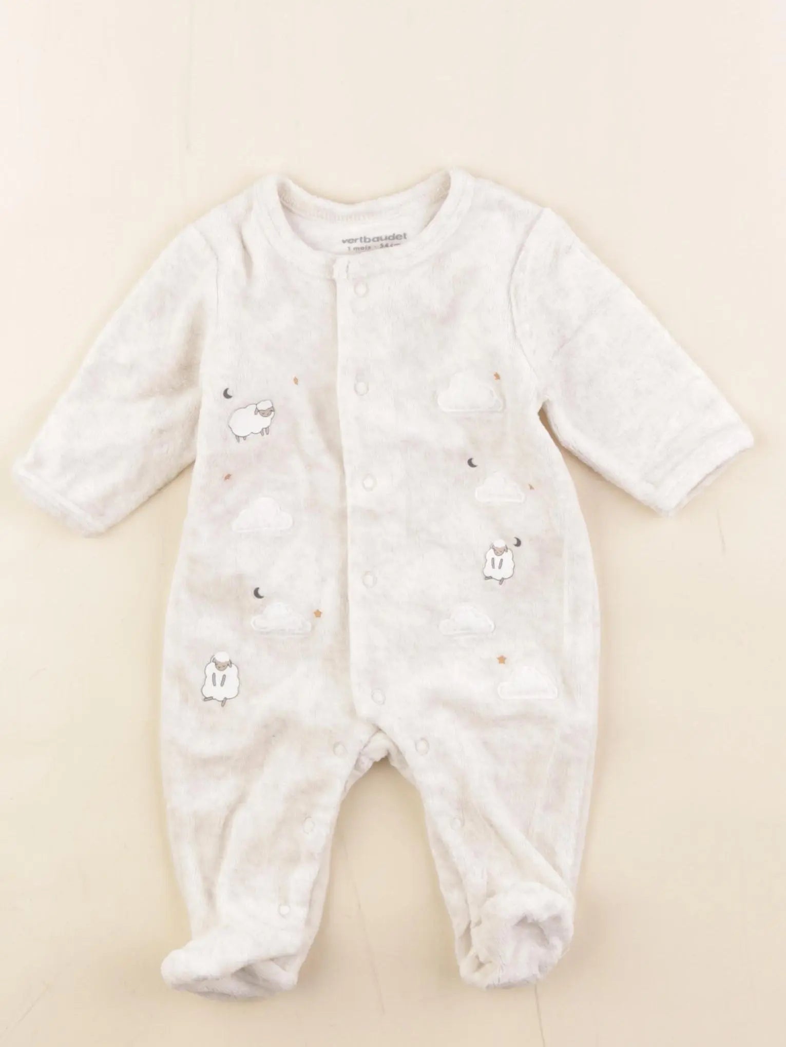 Vertbaudet - pyjama velours beige - 1 mois