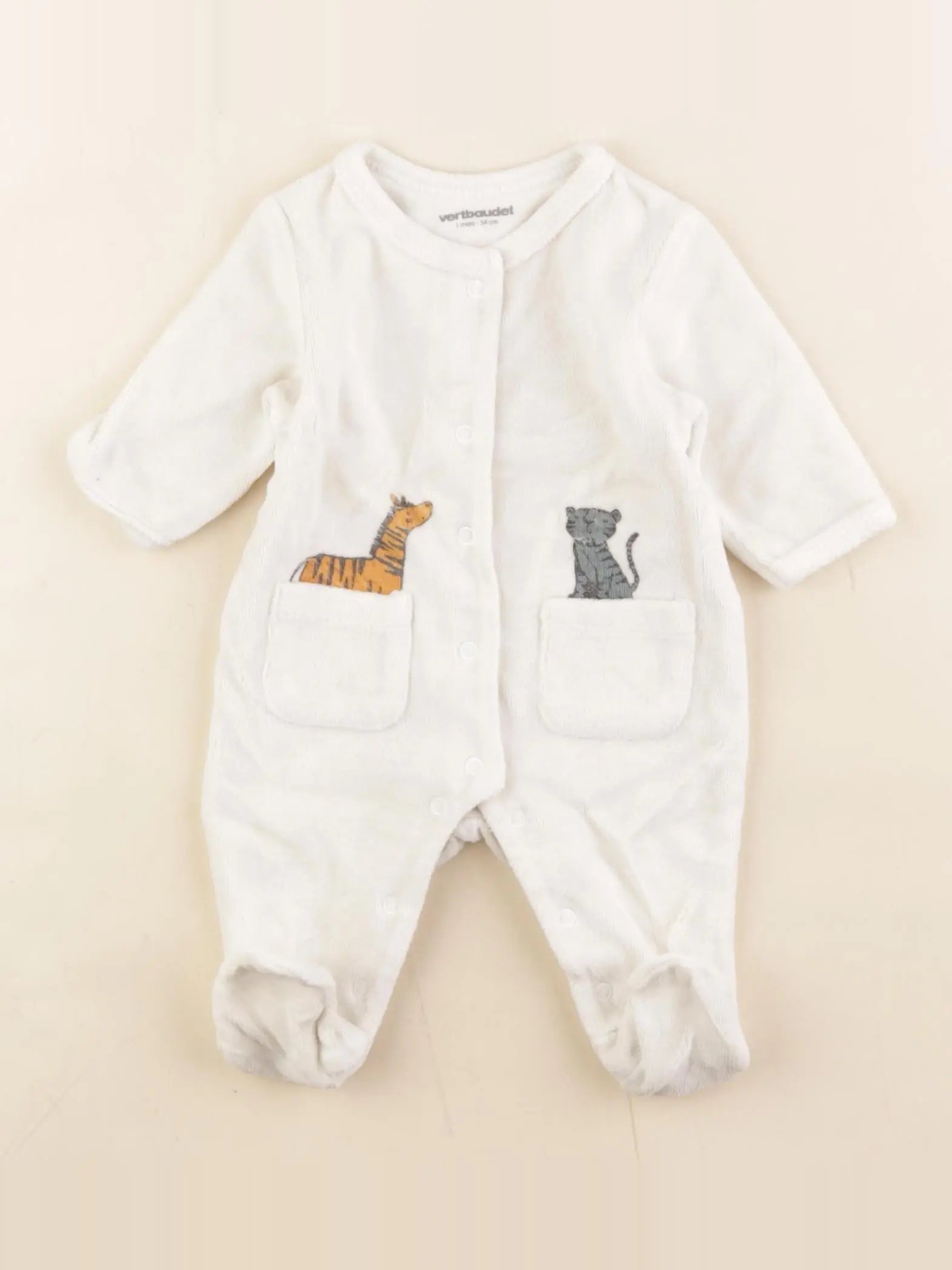 Vertbaudet - pyjama velours blanc - 1 mois