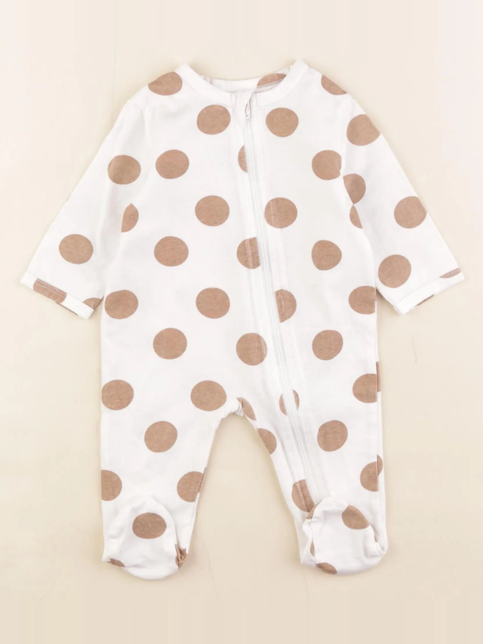 Vertbaudet - pyjama coton blanc, marron - 3 mois