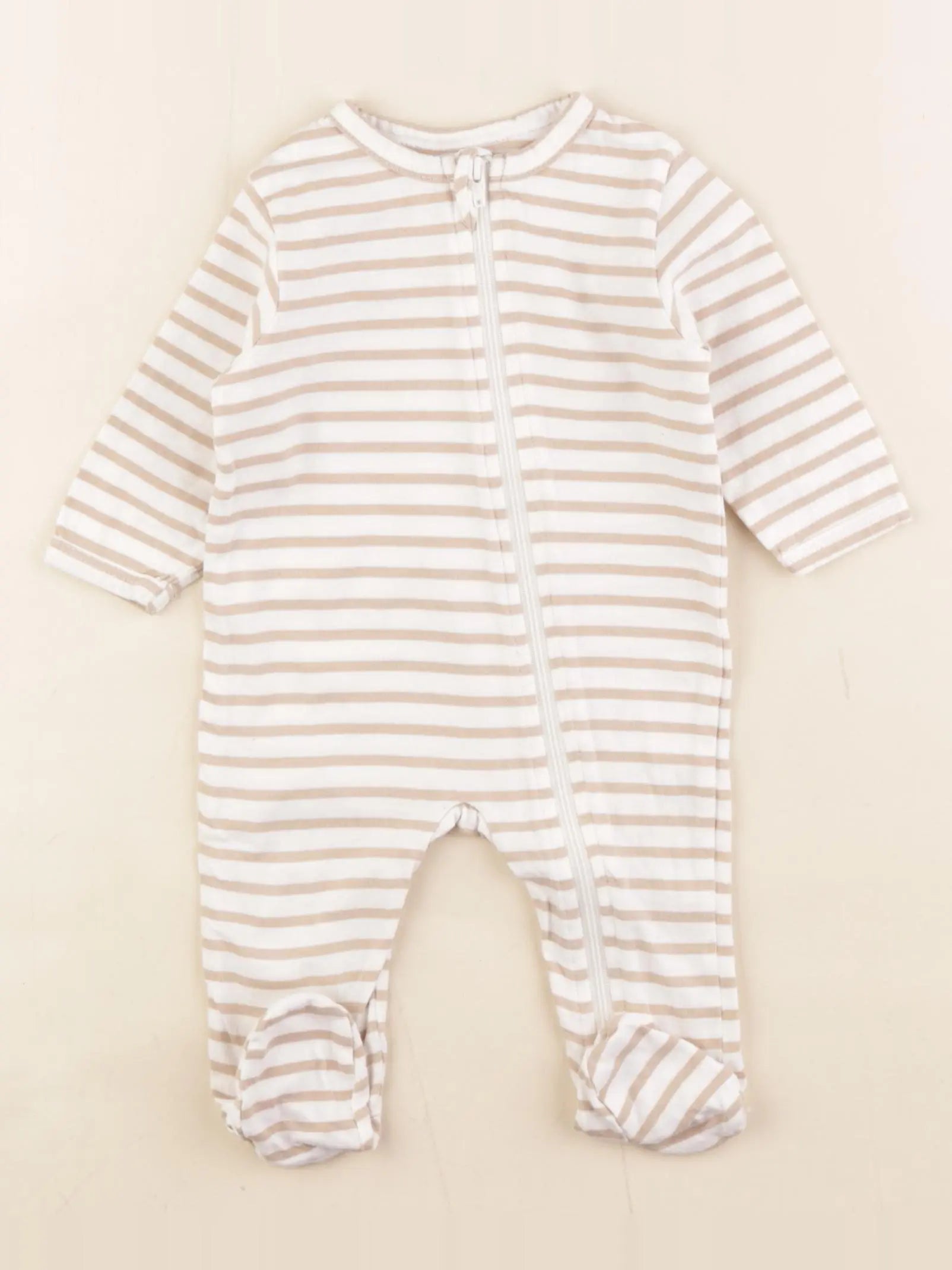 Vertbaudet - pyjama coton blanc, marron - 3 mois