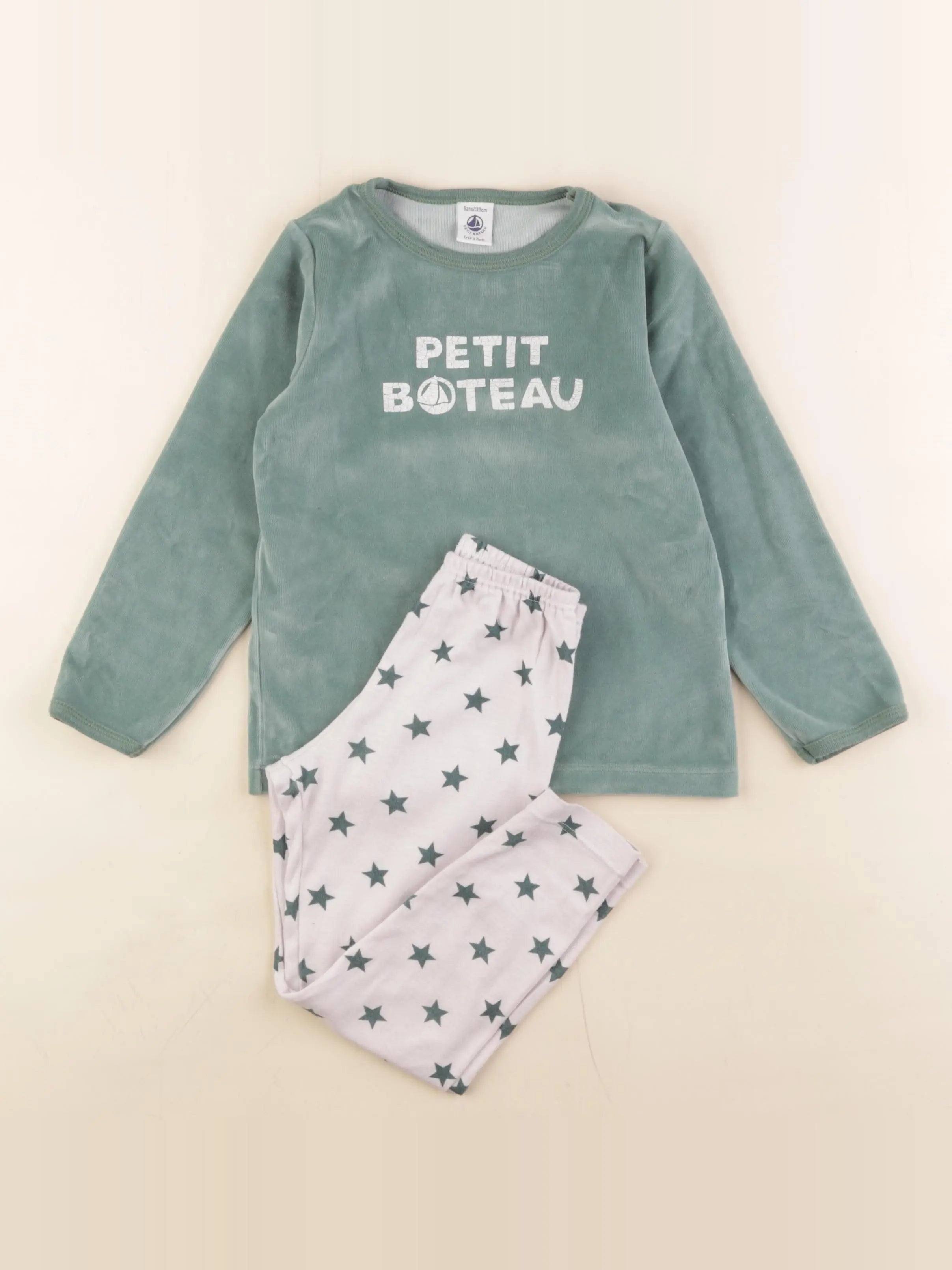 Petit Bateau - pyjama velours vert, blanc - 5 ans