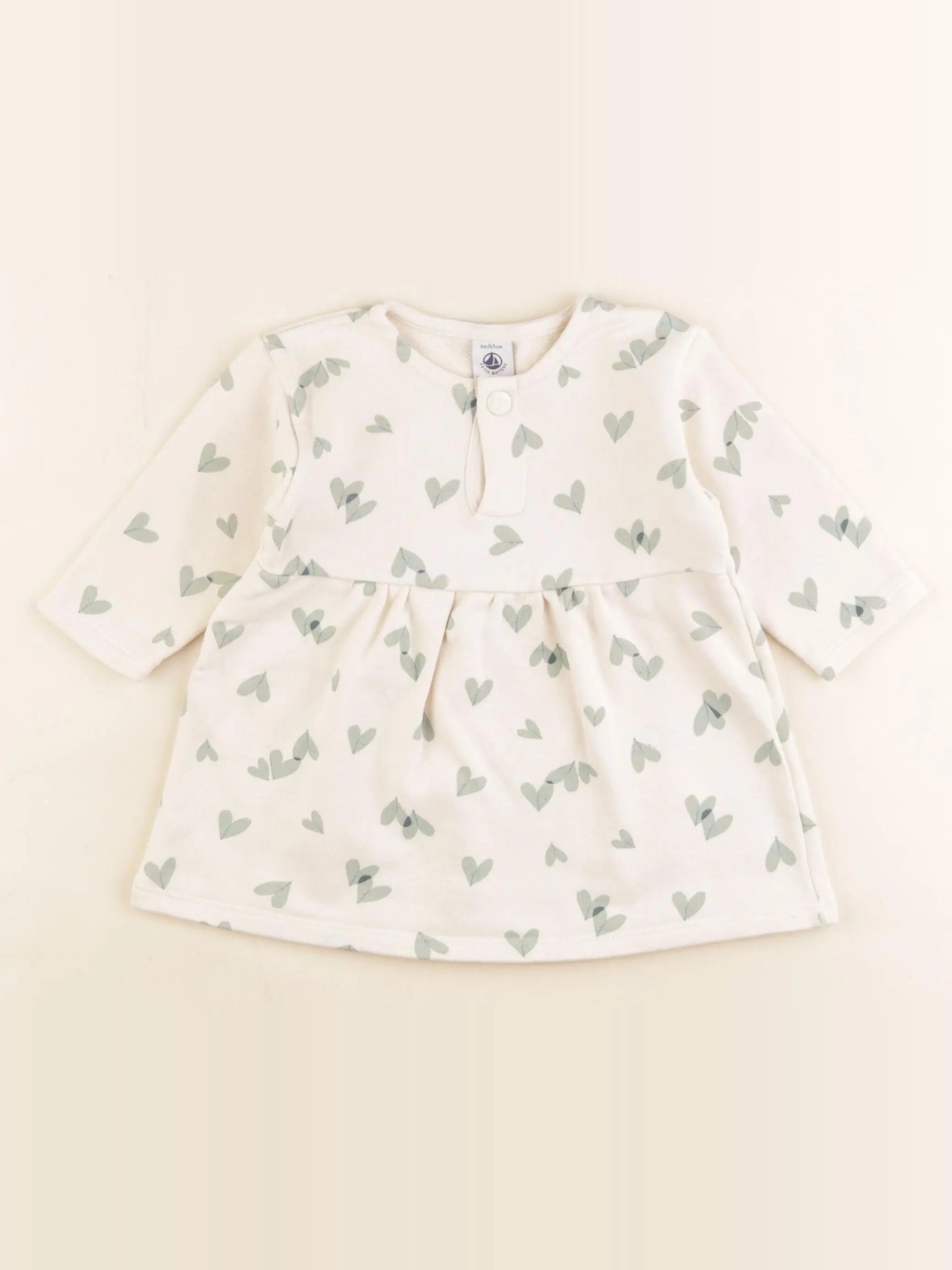 Petit Bateau - robe beige, vert - 6 mois
