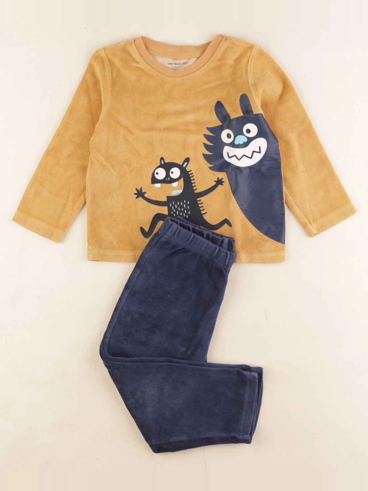 Vertbaudet - pyjama velours jaune, bleu - 3 ans