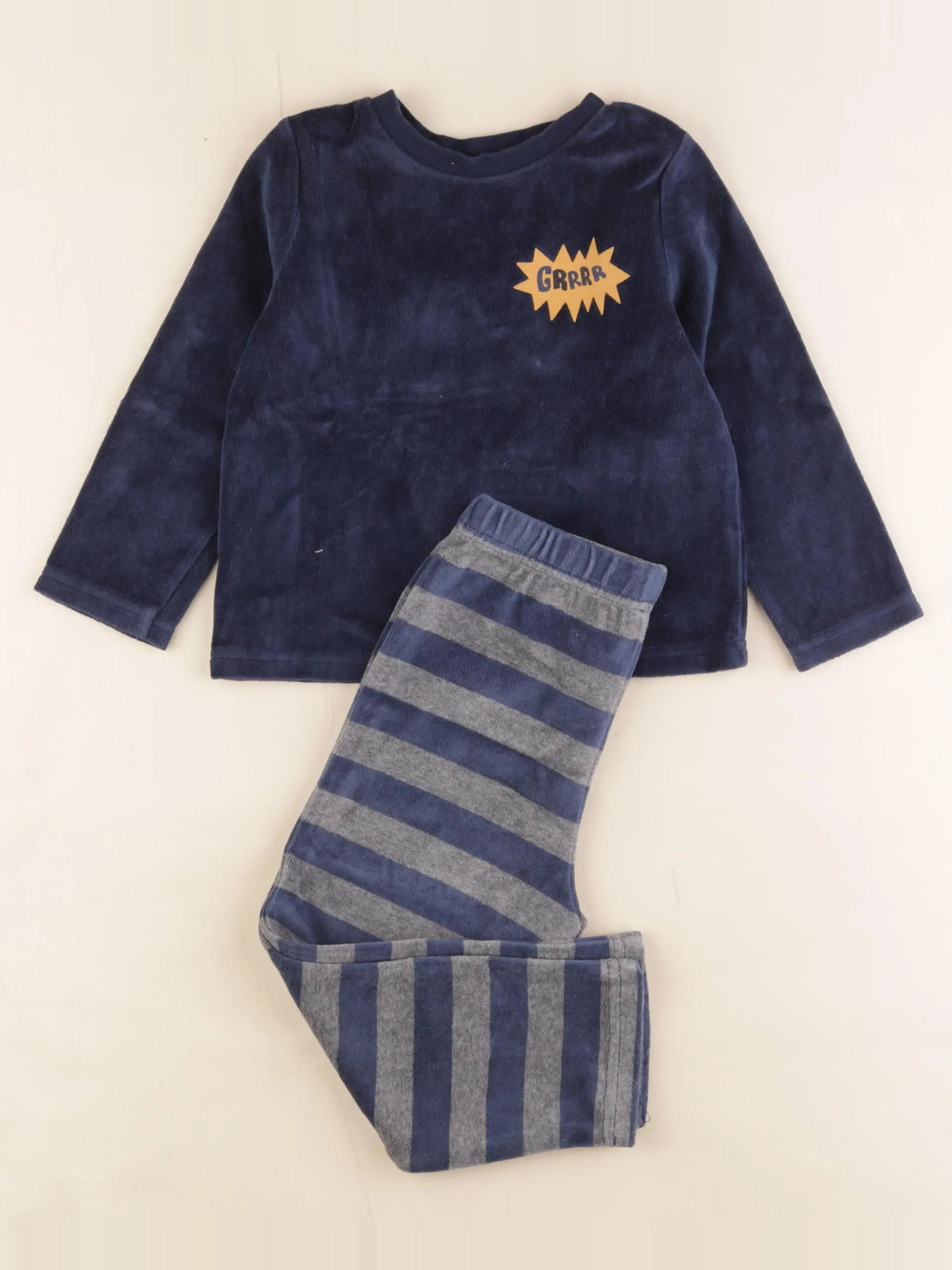 Vertbaudet - pyjama velours bleu, gris - 3 ans