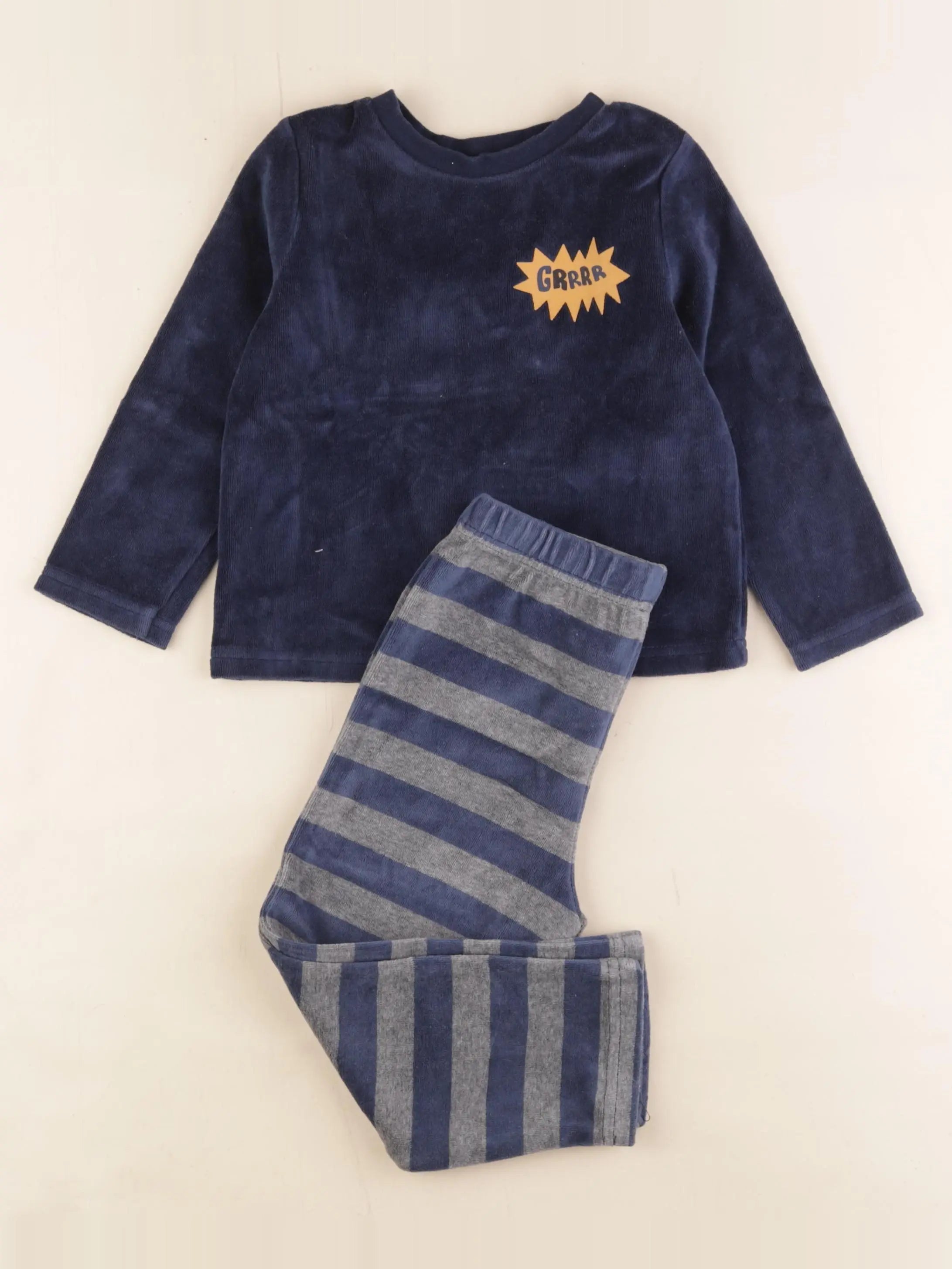 Vertbaudet - pyjama velours bleu, gris - 3 ans