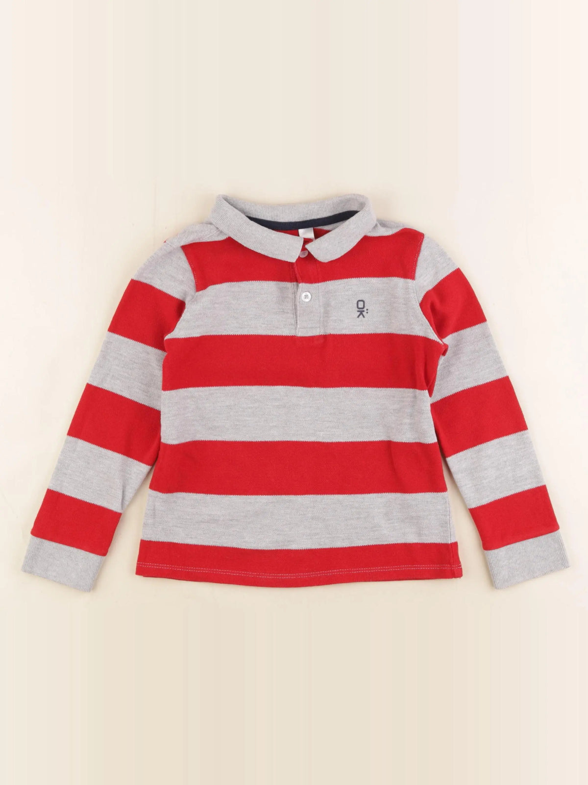 Okaidi - polo gris, rouge - 5 ans