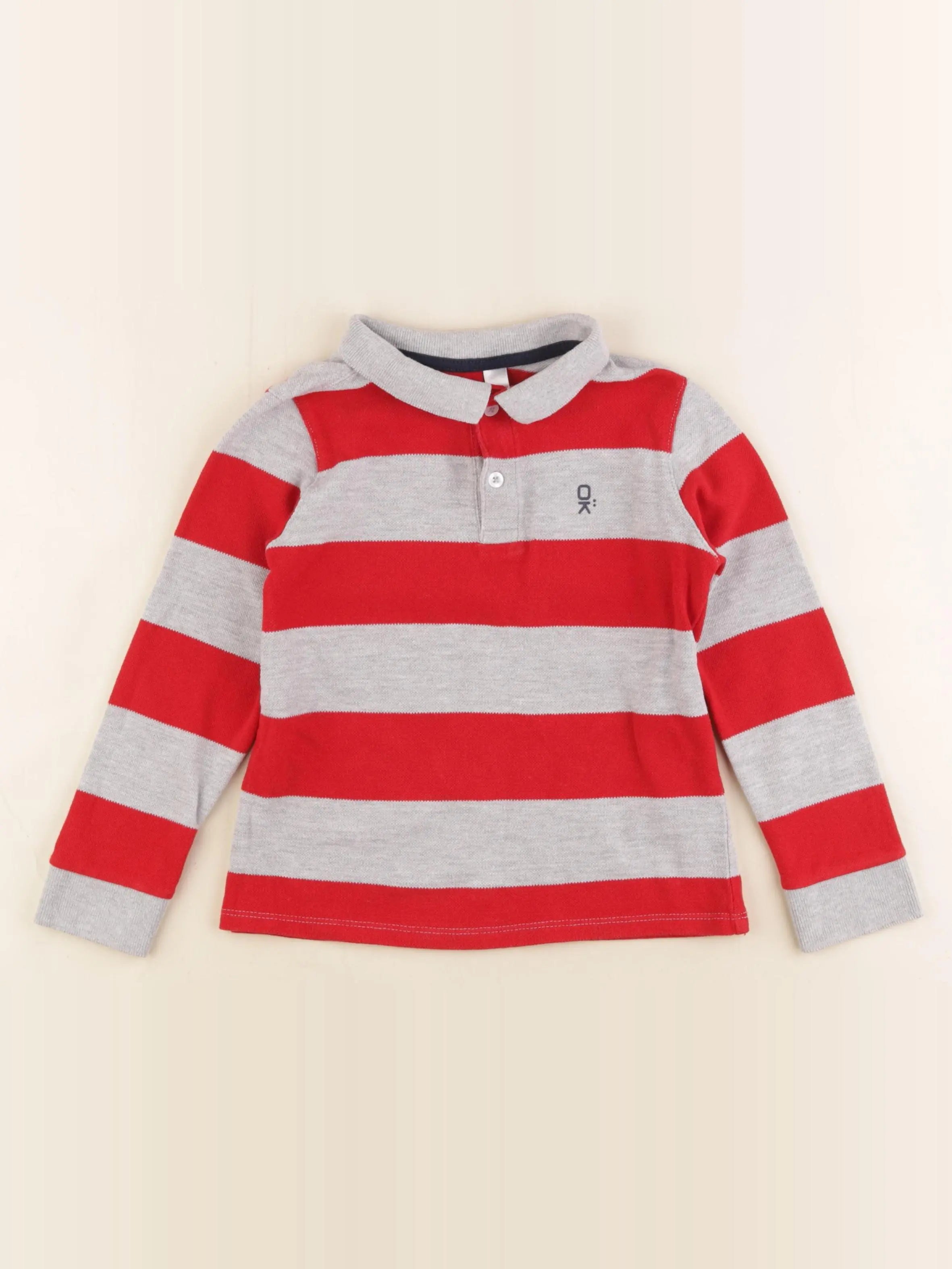 Okaidi - polo gris, rouge - 5 ans
