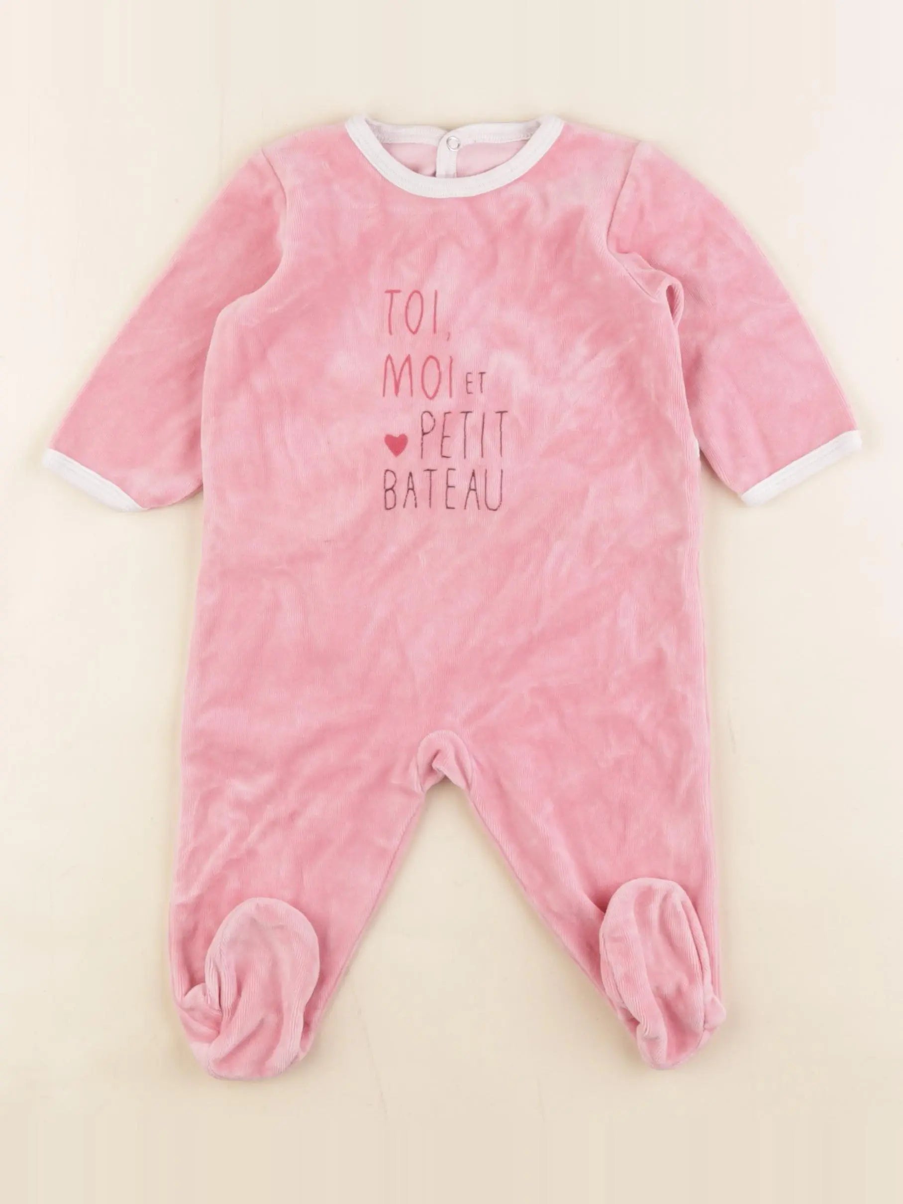 Petit Bateau - pyjama velours rose - 6 mois