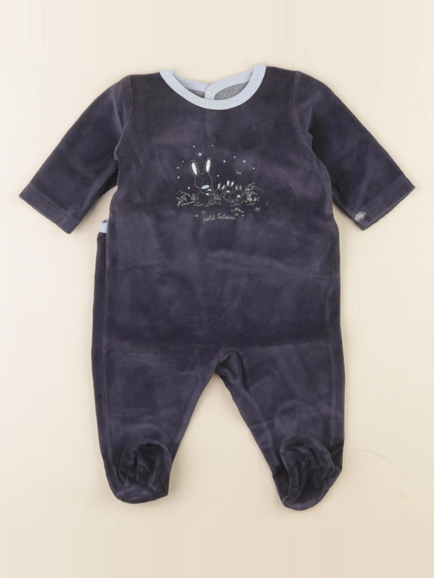 Petit Bateau - pyjama velours bleu - 3 mois