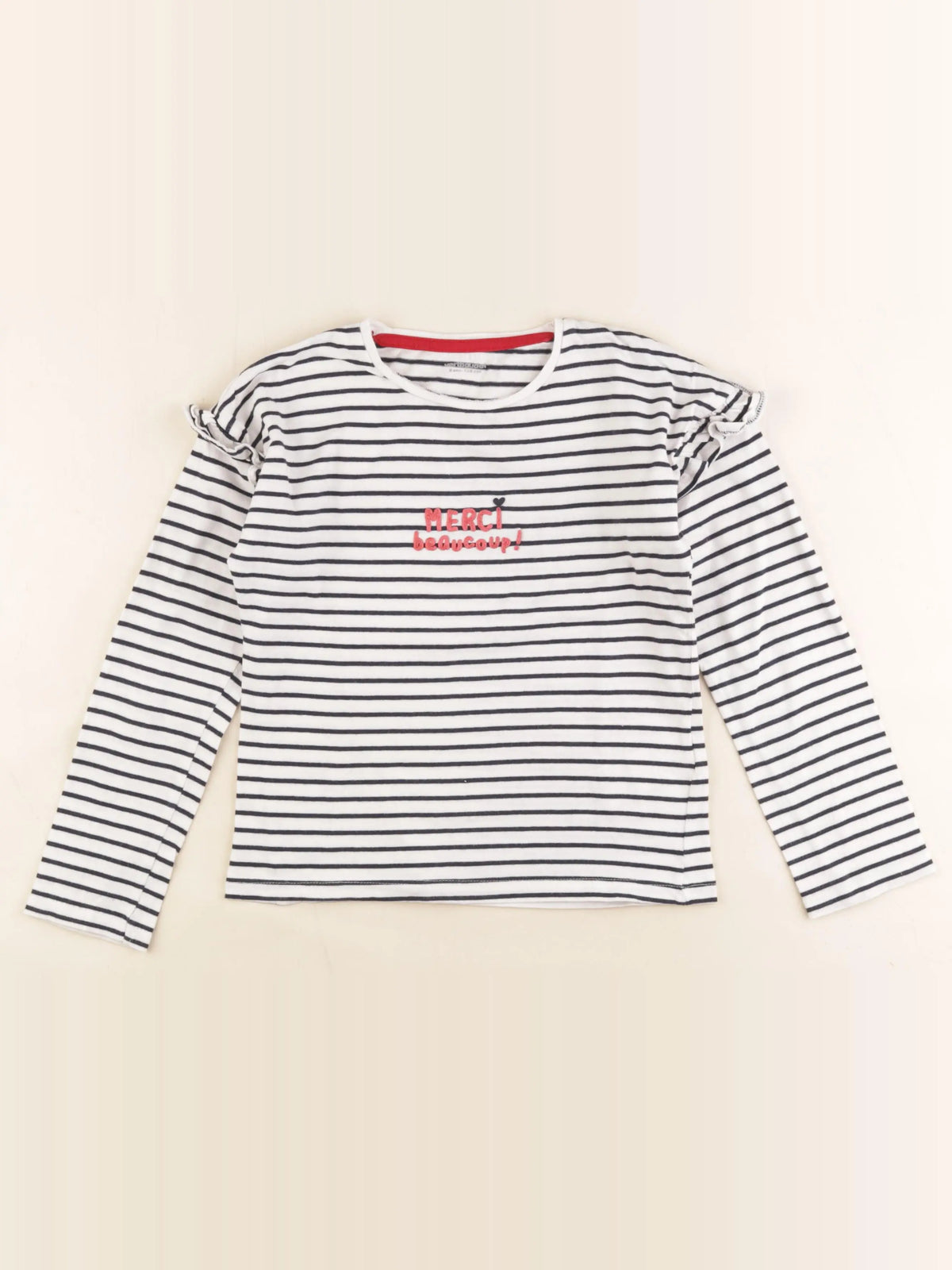 Vertbaudet - tee-shirt blanc, bleu - 8 ans