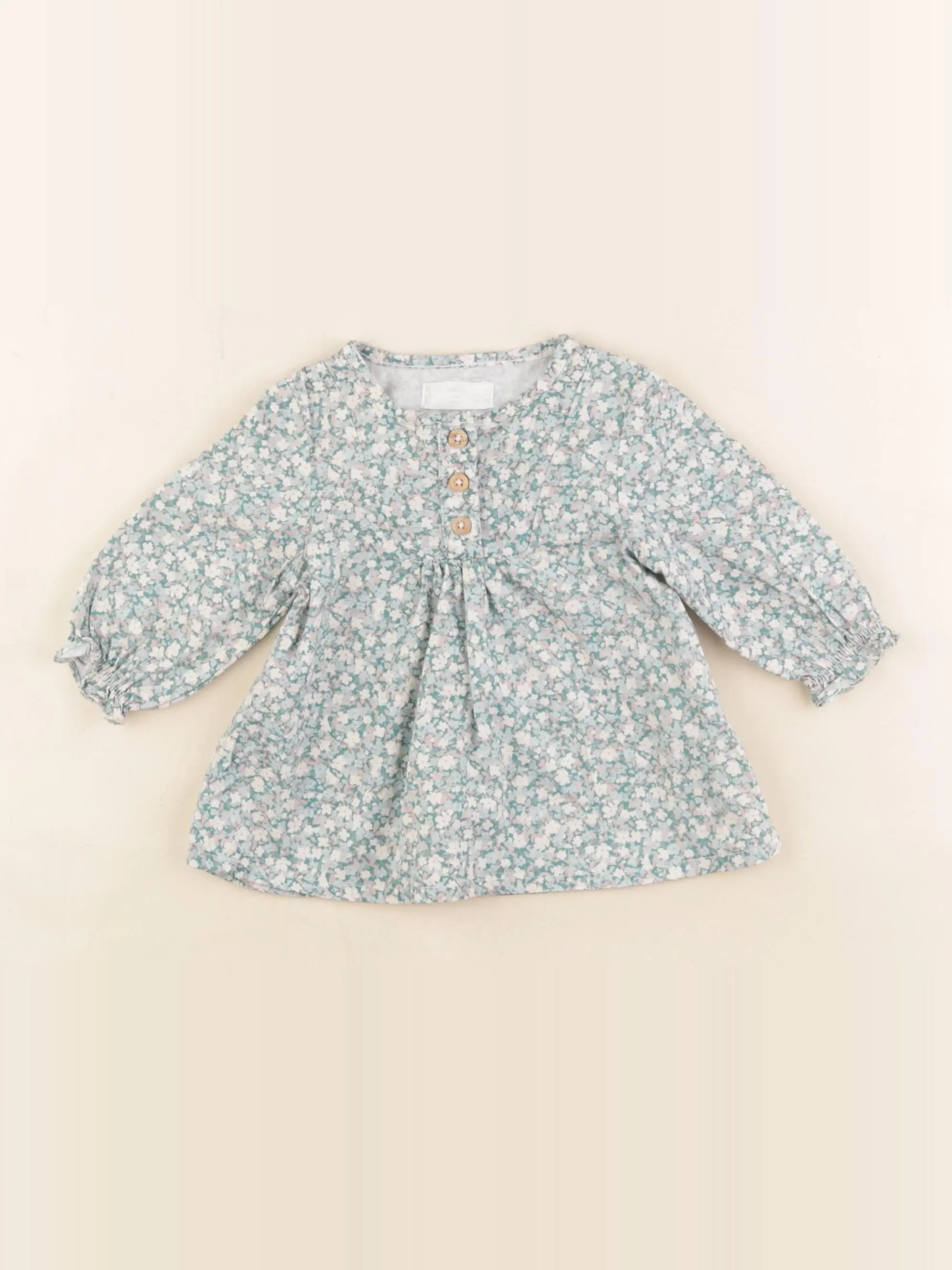 Mango - robe vert, beige - 1/3 mois