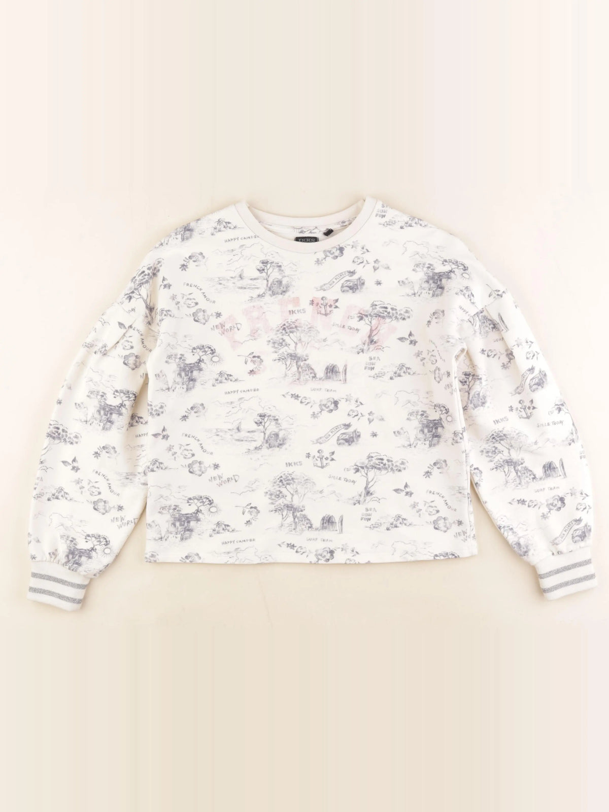 IKKS - sweat beige, bleu - 12 ans