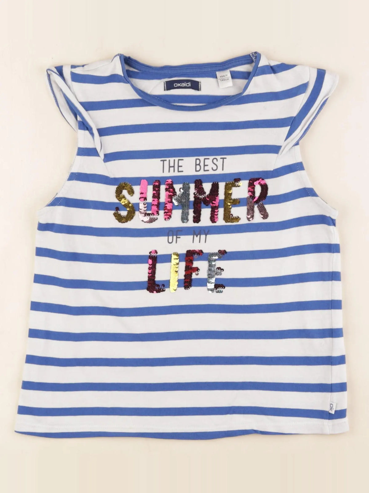 Okaidi - tee-shirt blanc, bleu - 10 ans