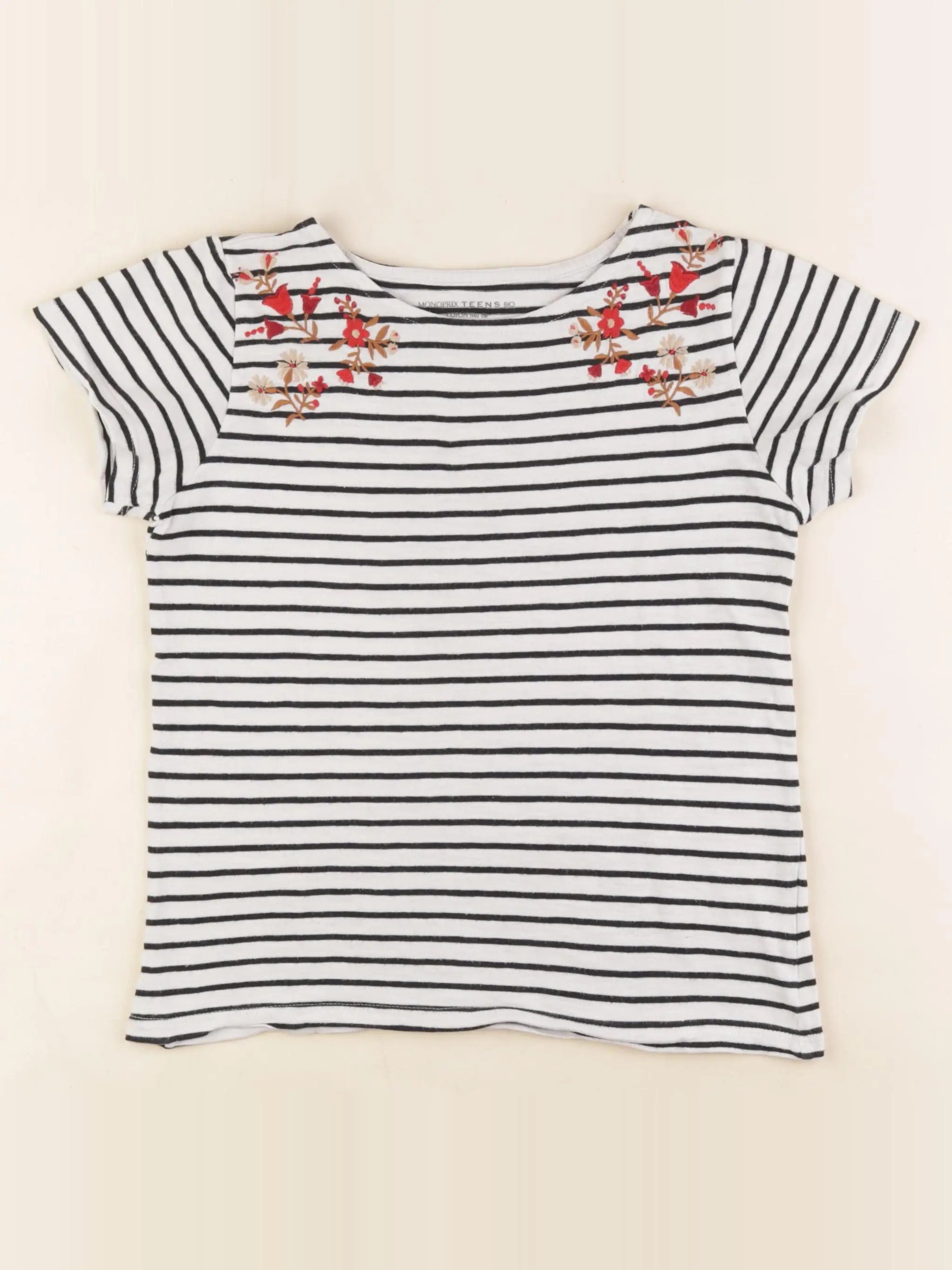 Monoprix - tee-shirt blanc, bleu - 10 ans