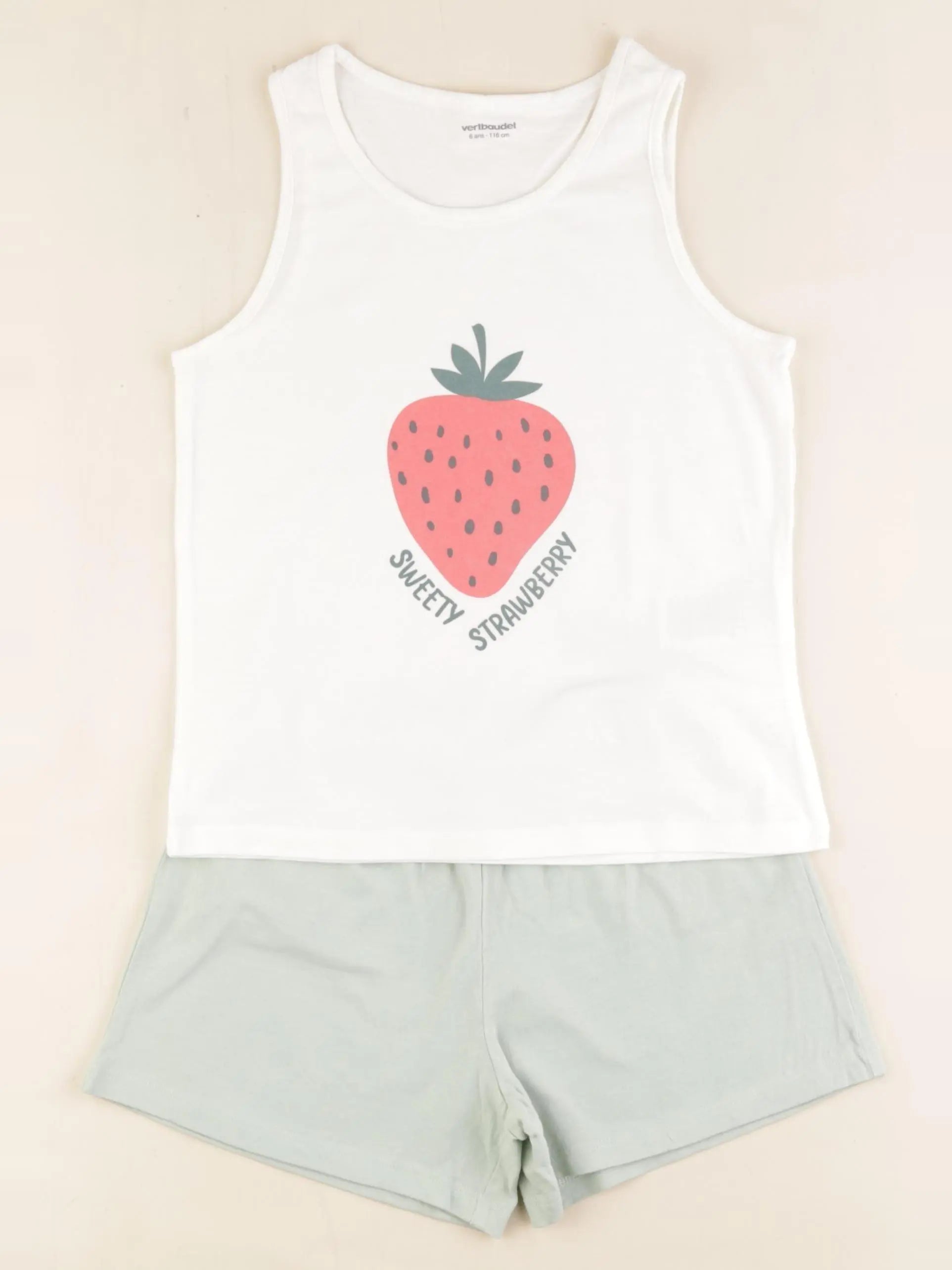 Vertbaudet - pyjama coton beige, vert - 6 ans