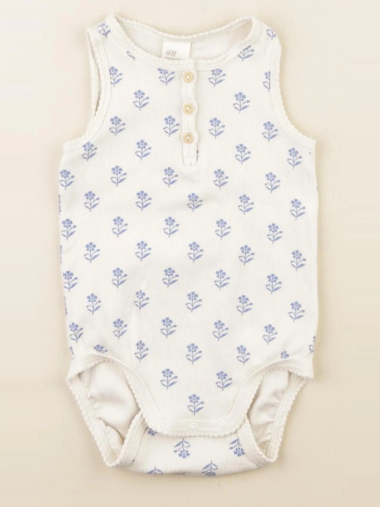 H&M - body beige, bleu - 6/9 mois