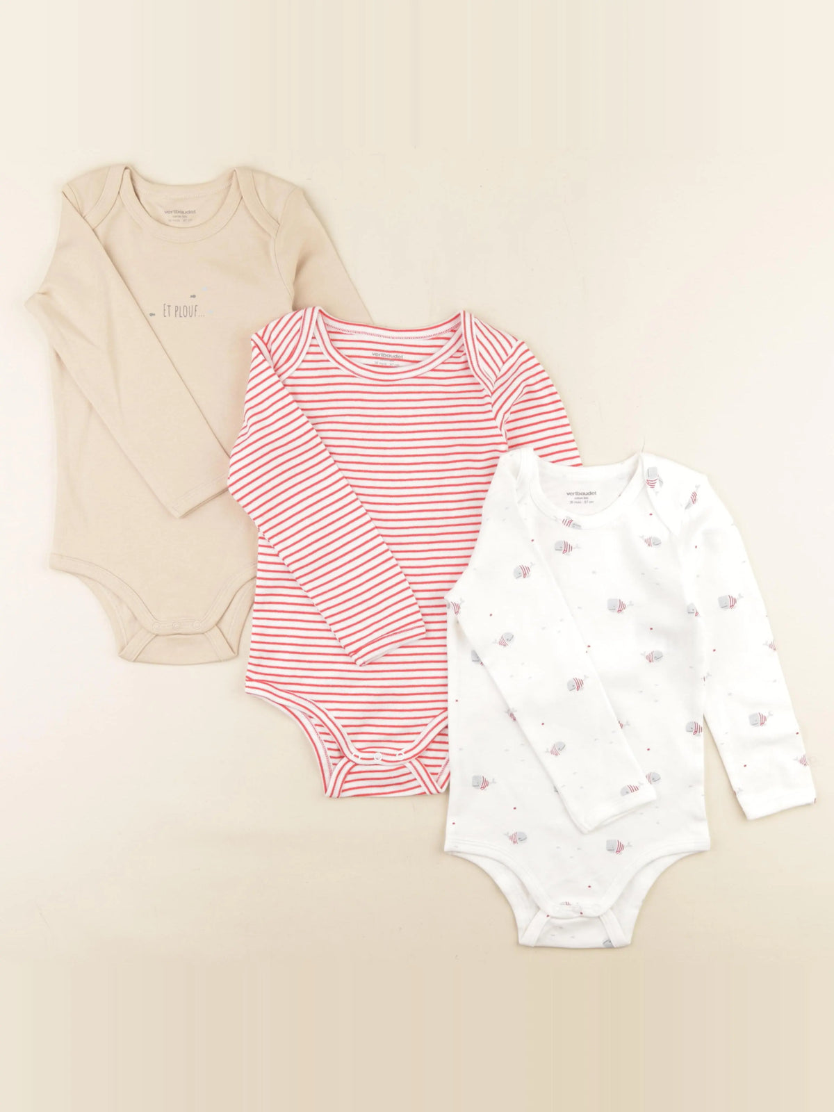 Vertbaudet - lot de 3 bodies en coton blanc - 36 mois