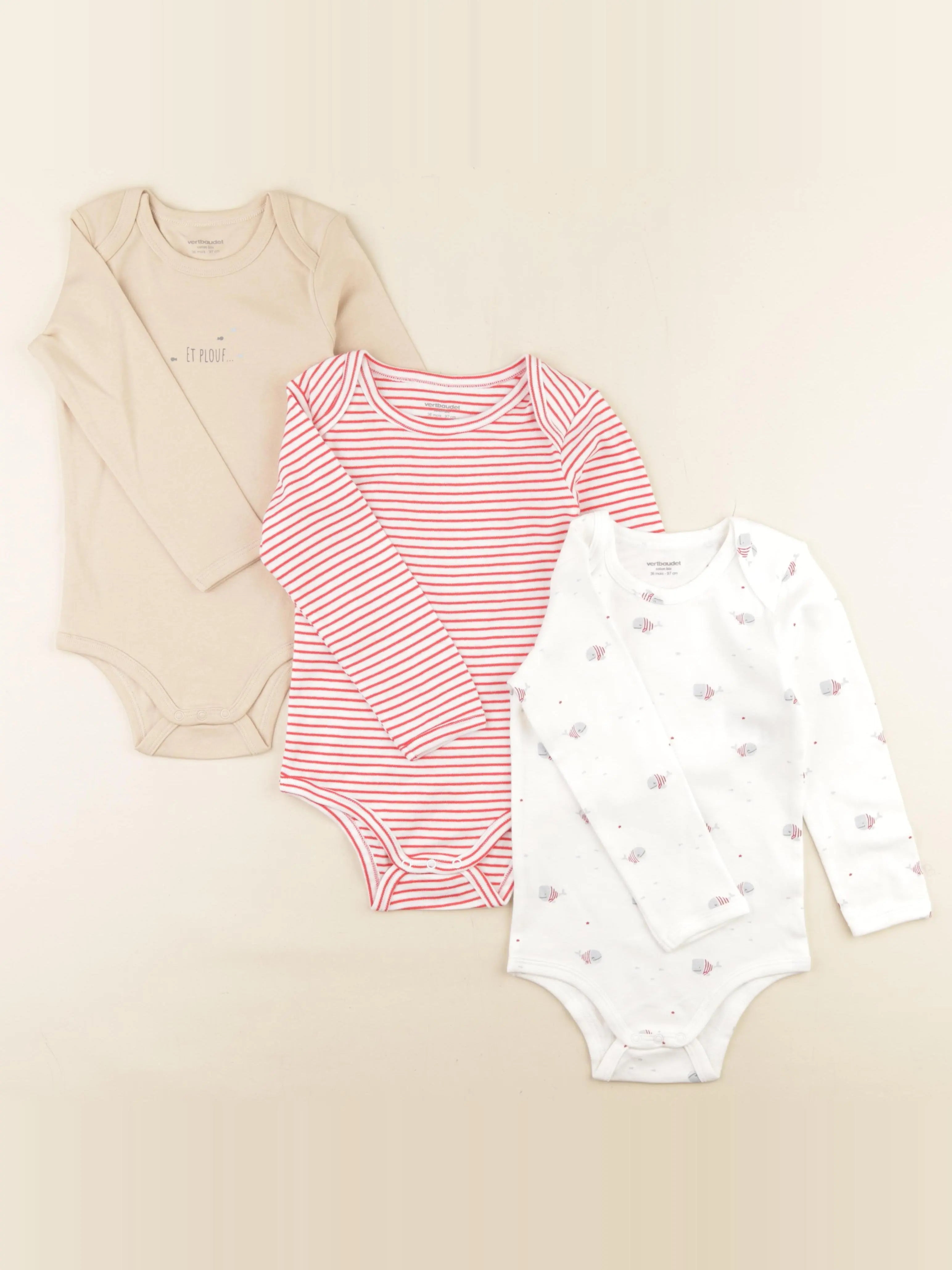 Vertbaudet - lot de 3 bodies en coton blanc - 36 mois