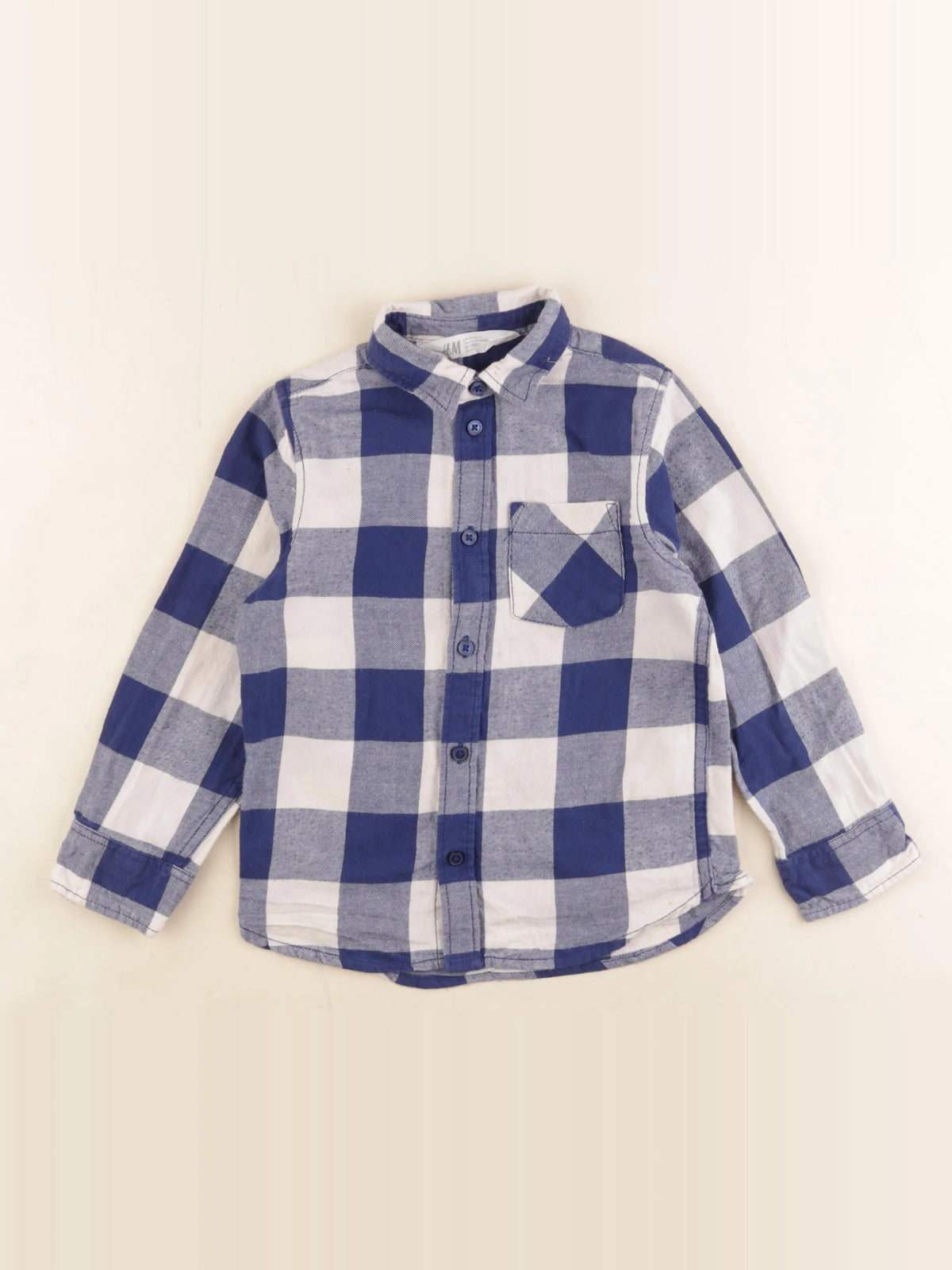 H&M - chemise bleu, blanc - 4/5 ans
