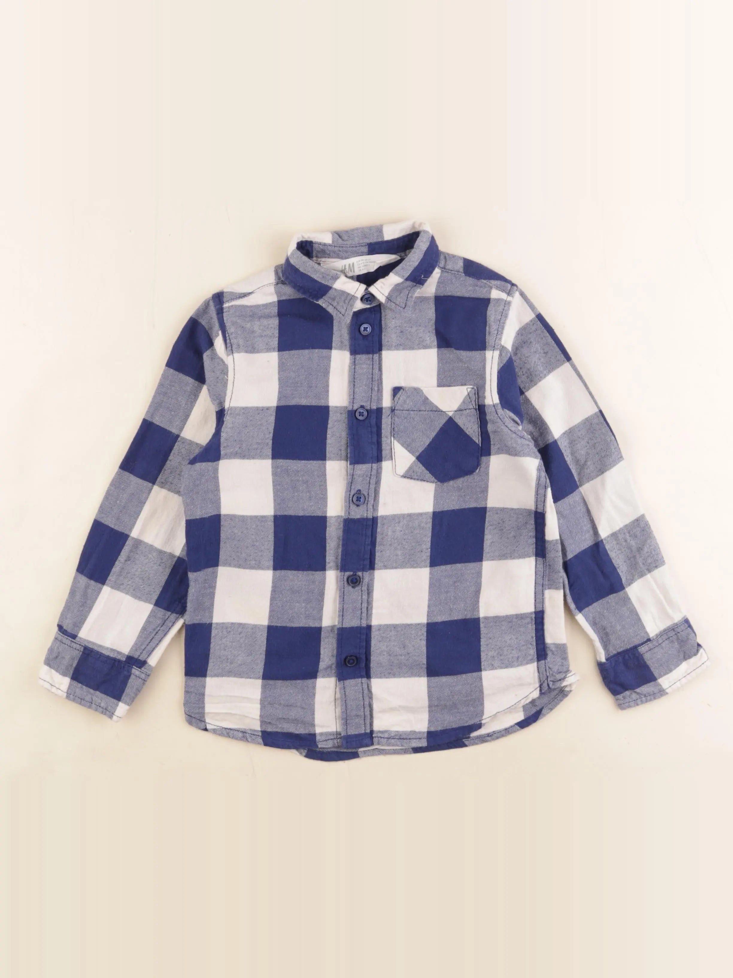 H&M - chemise bleu, blanc - 4/5 ans