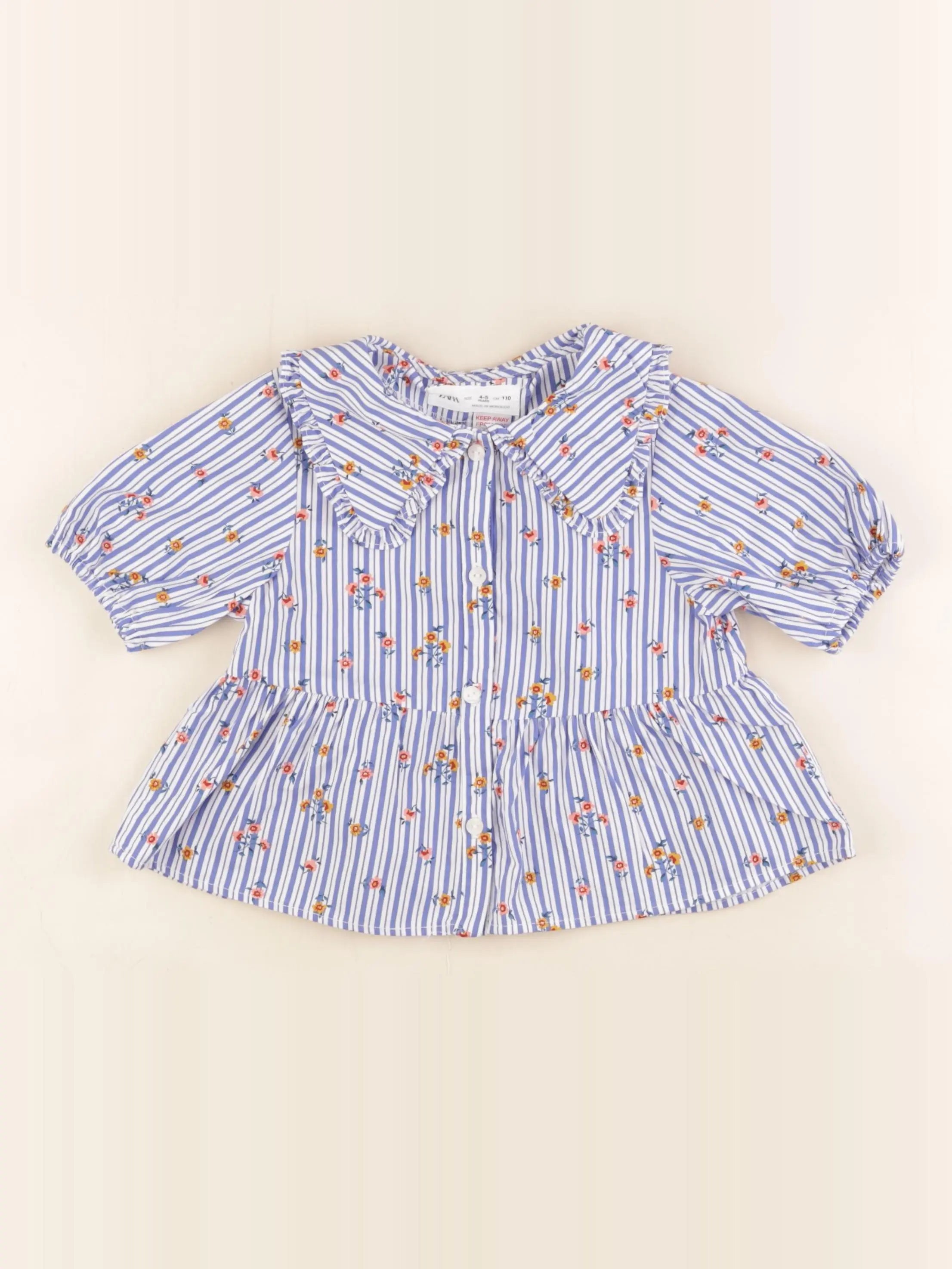 Zara - blouse blanc, bleu - 4/5 ans