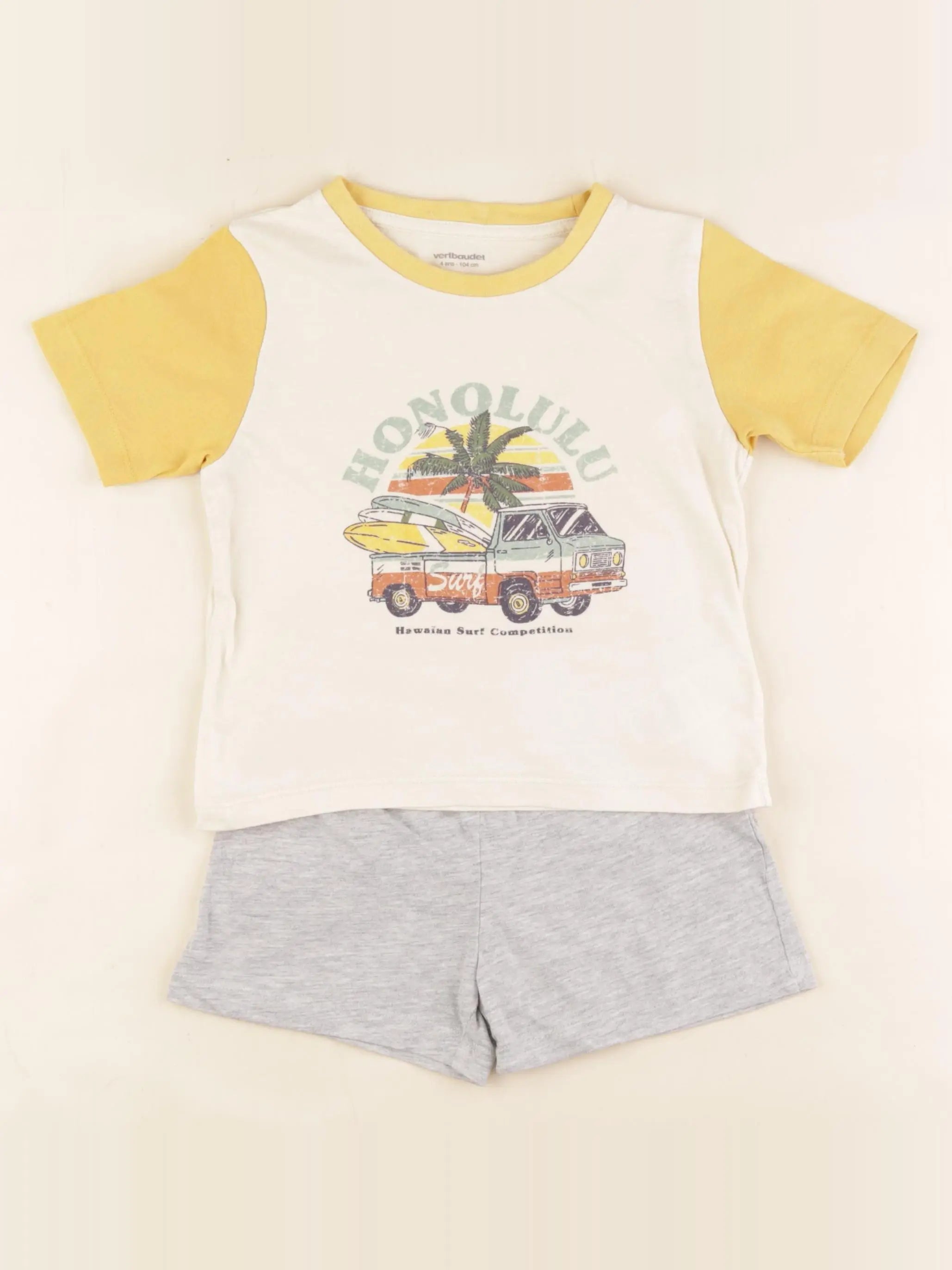 Vertbaudet - pyjama coton jaune, gris - 4 ans