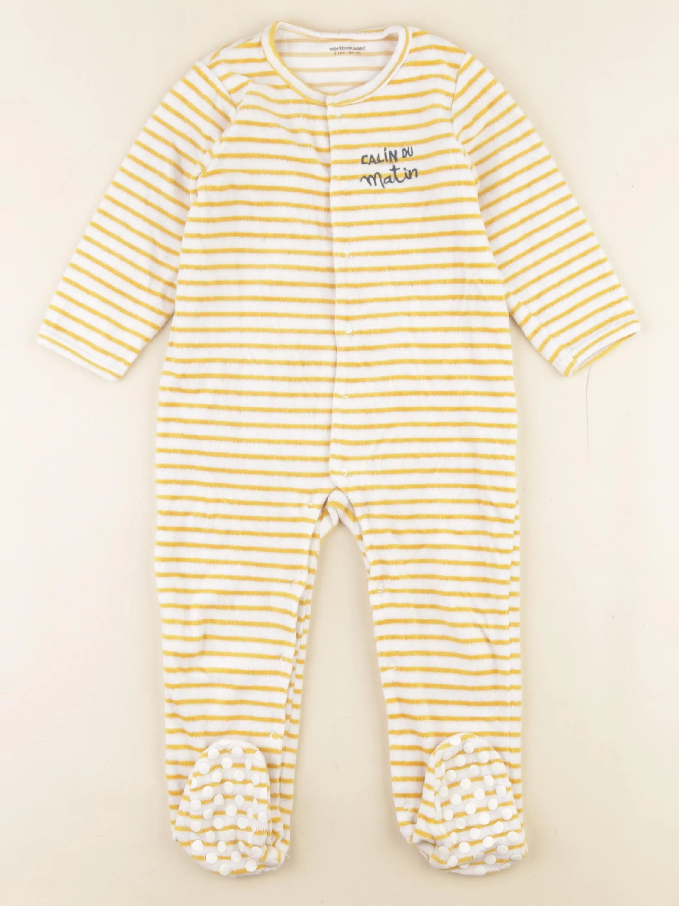 Vertbaudet - pyjama velours jaune, blanc - 2 ans