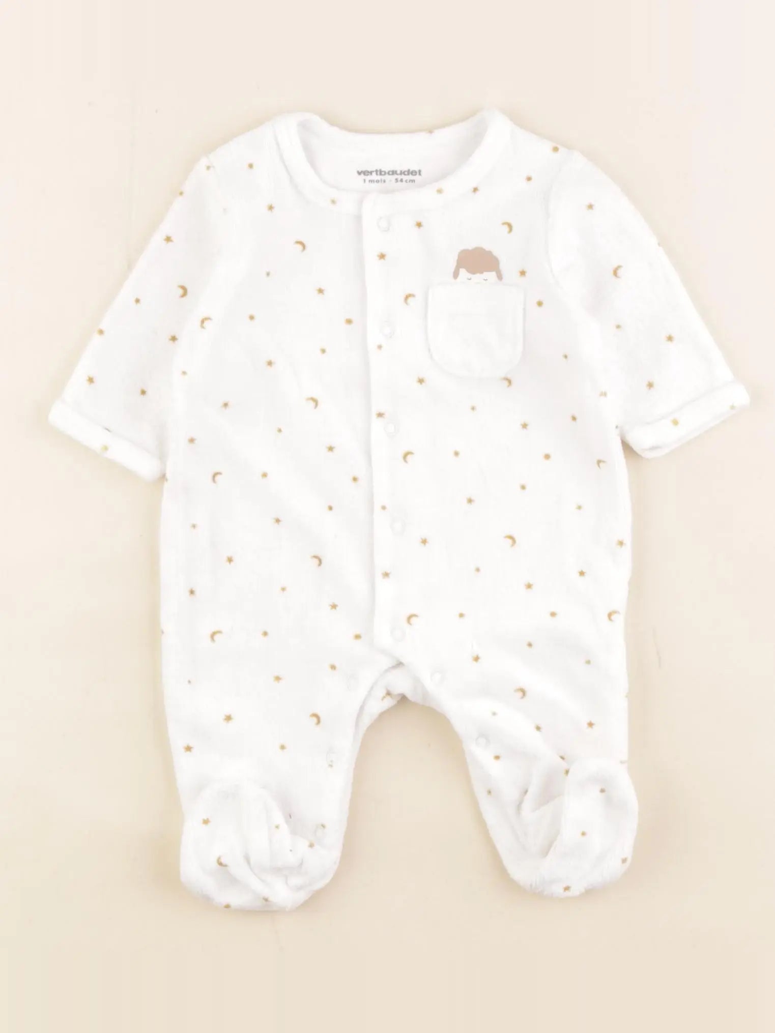 Vertbaudet - pyjama velours blanc, jaune - 1 mois
