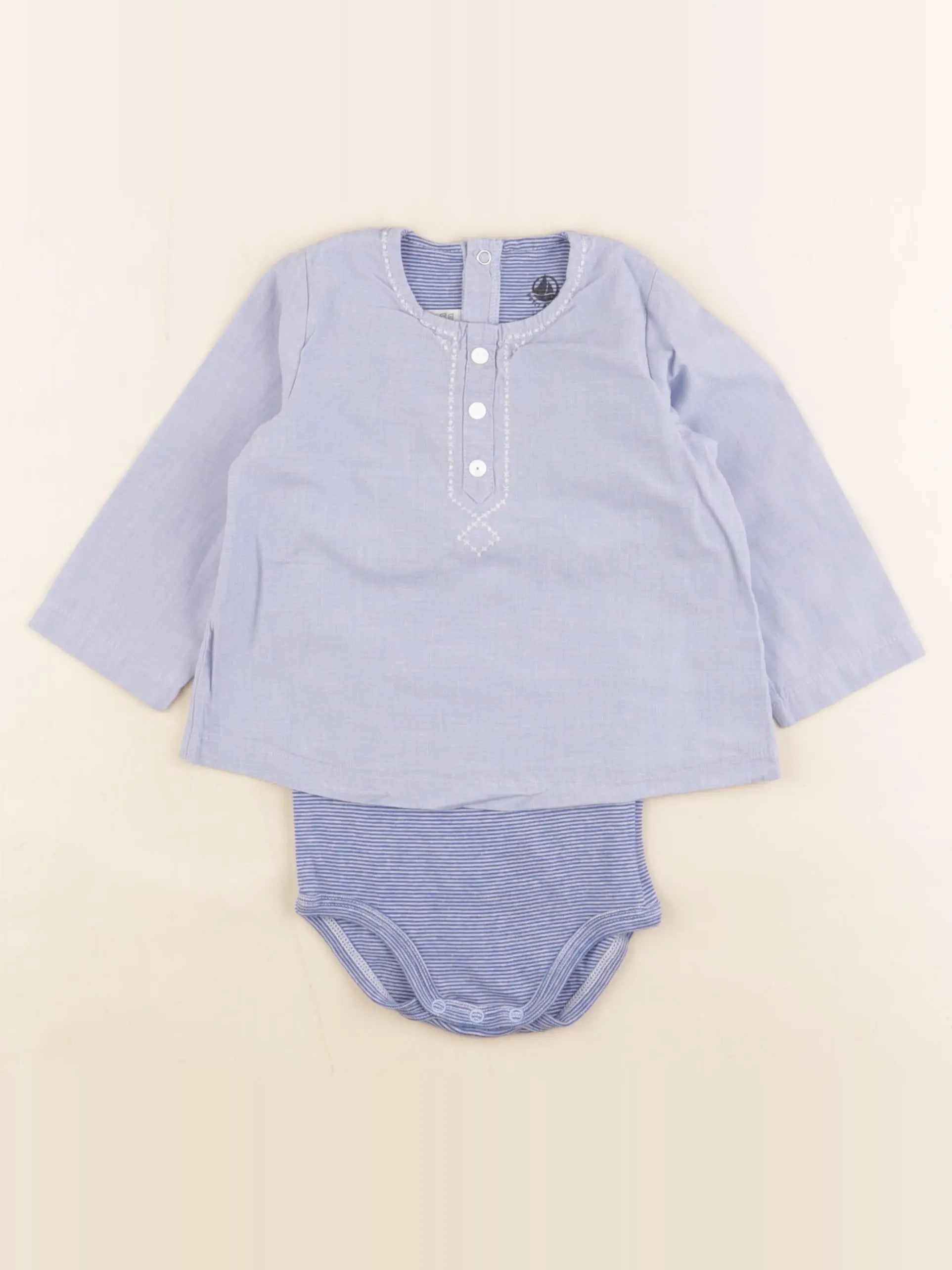 Petit Bateau - body blouse bleu - 12 mois