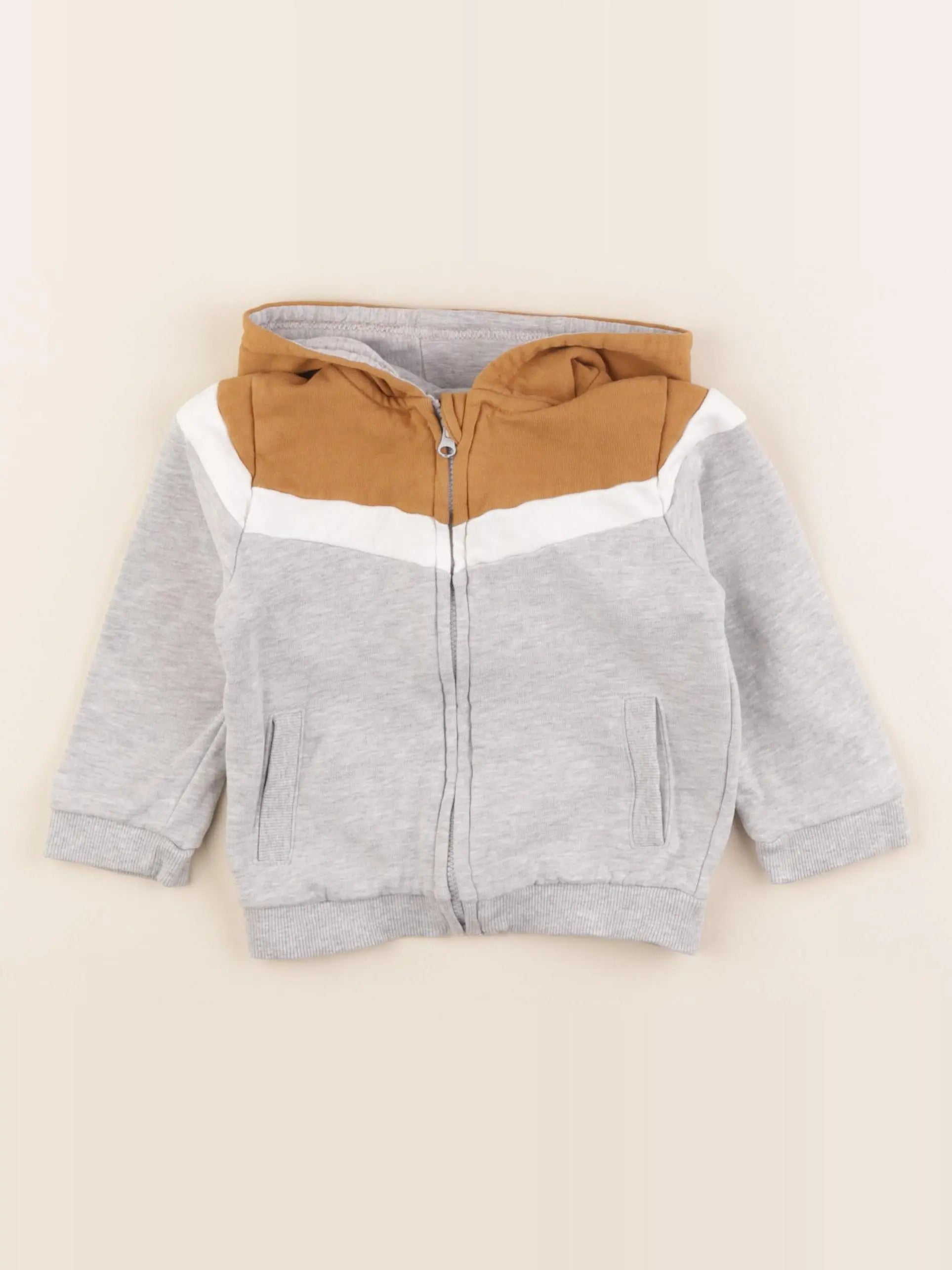 Vertbaudet - sweat gris, marron - 24 mois