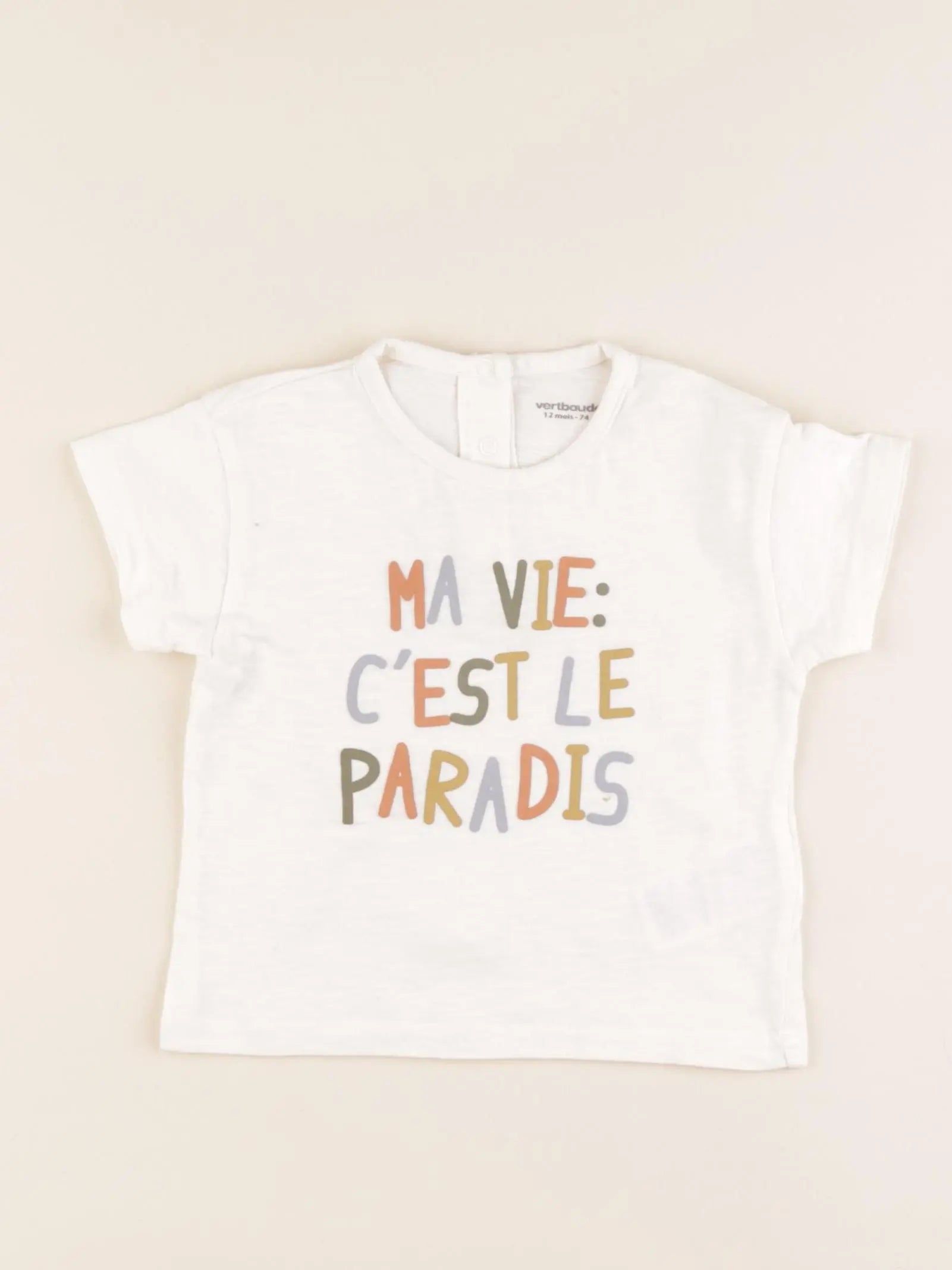 Vertbaudet - tee-shirt coton beige - 12 mois