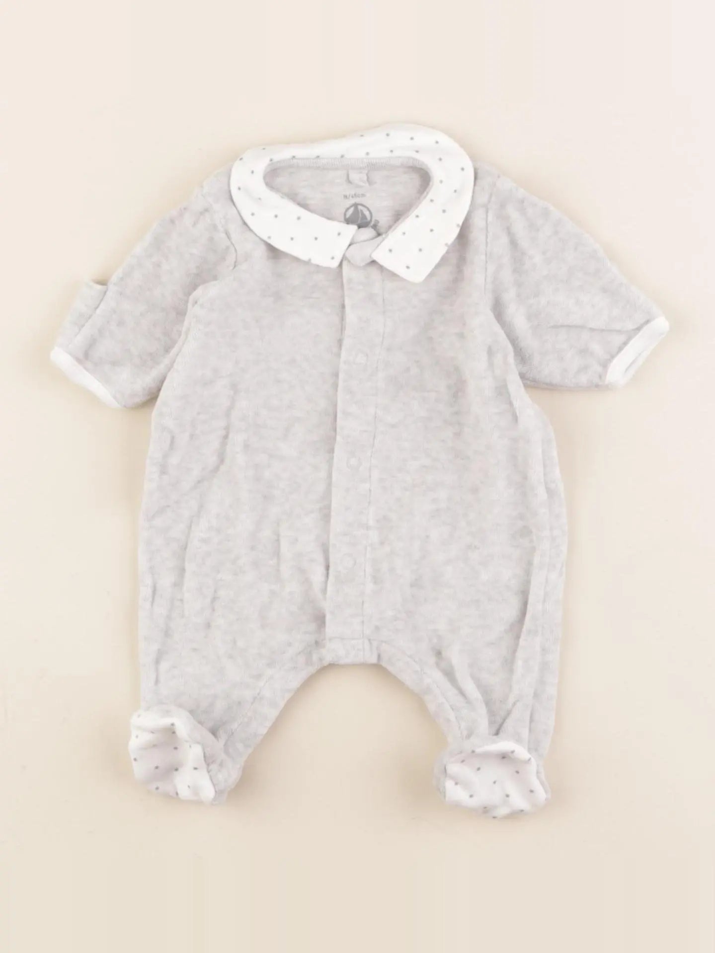 Petit Bateau - pyjama velours gris - 0 mois