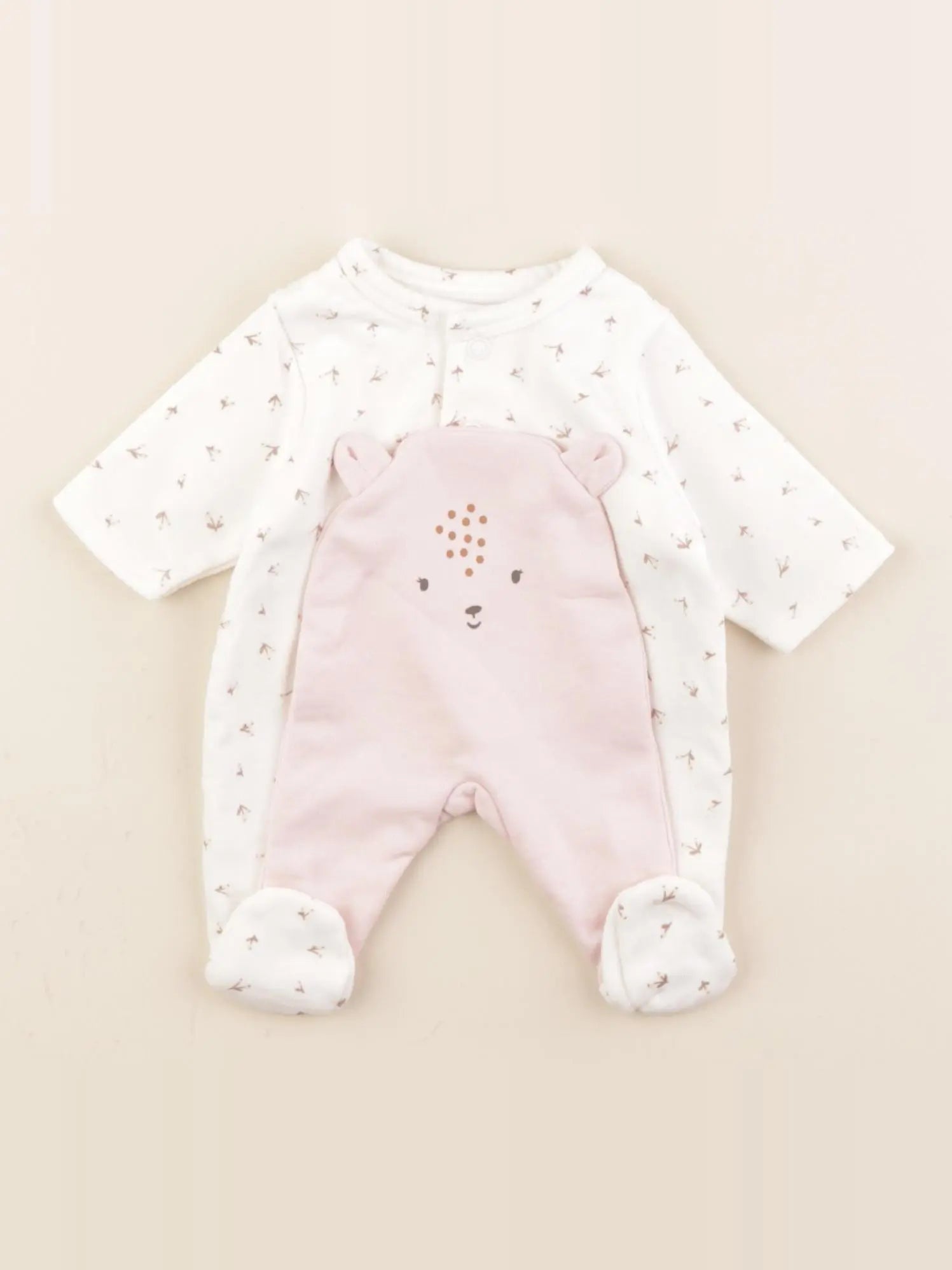 Vertbaudet - pyjama coton blanc, rose - Prématuré