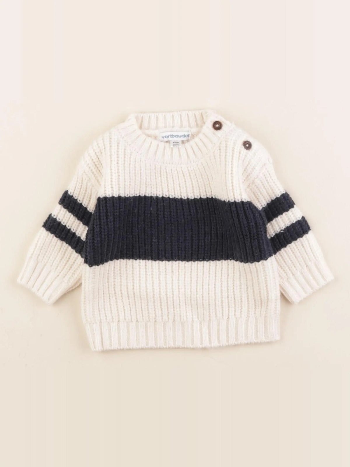 Vertbaudet - pull blanc, bleu - 3 mois