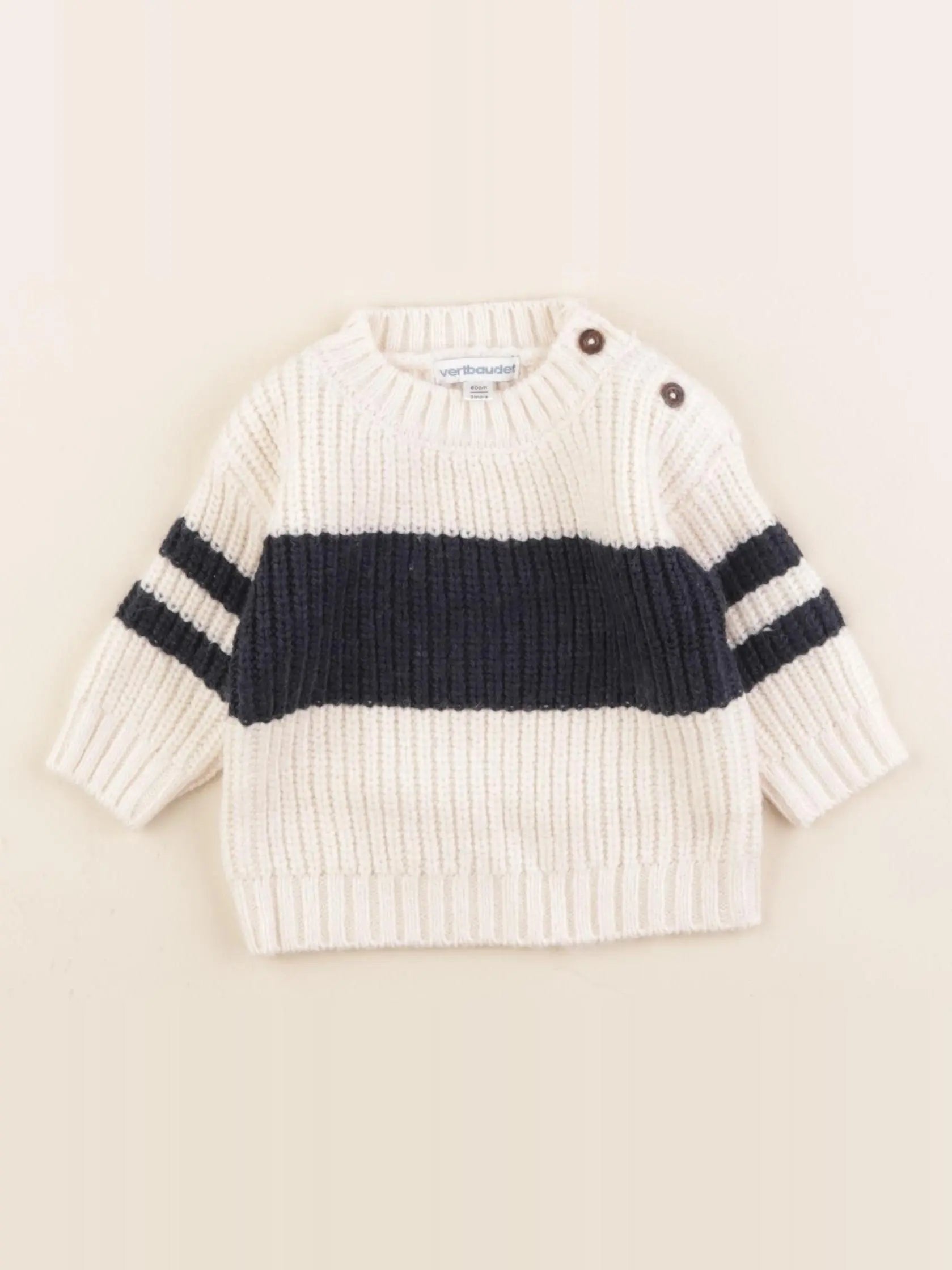 Vertbaudet - pull blanc, bleu - 3 mois