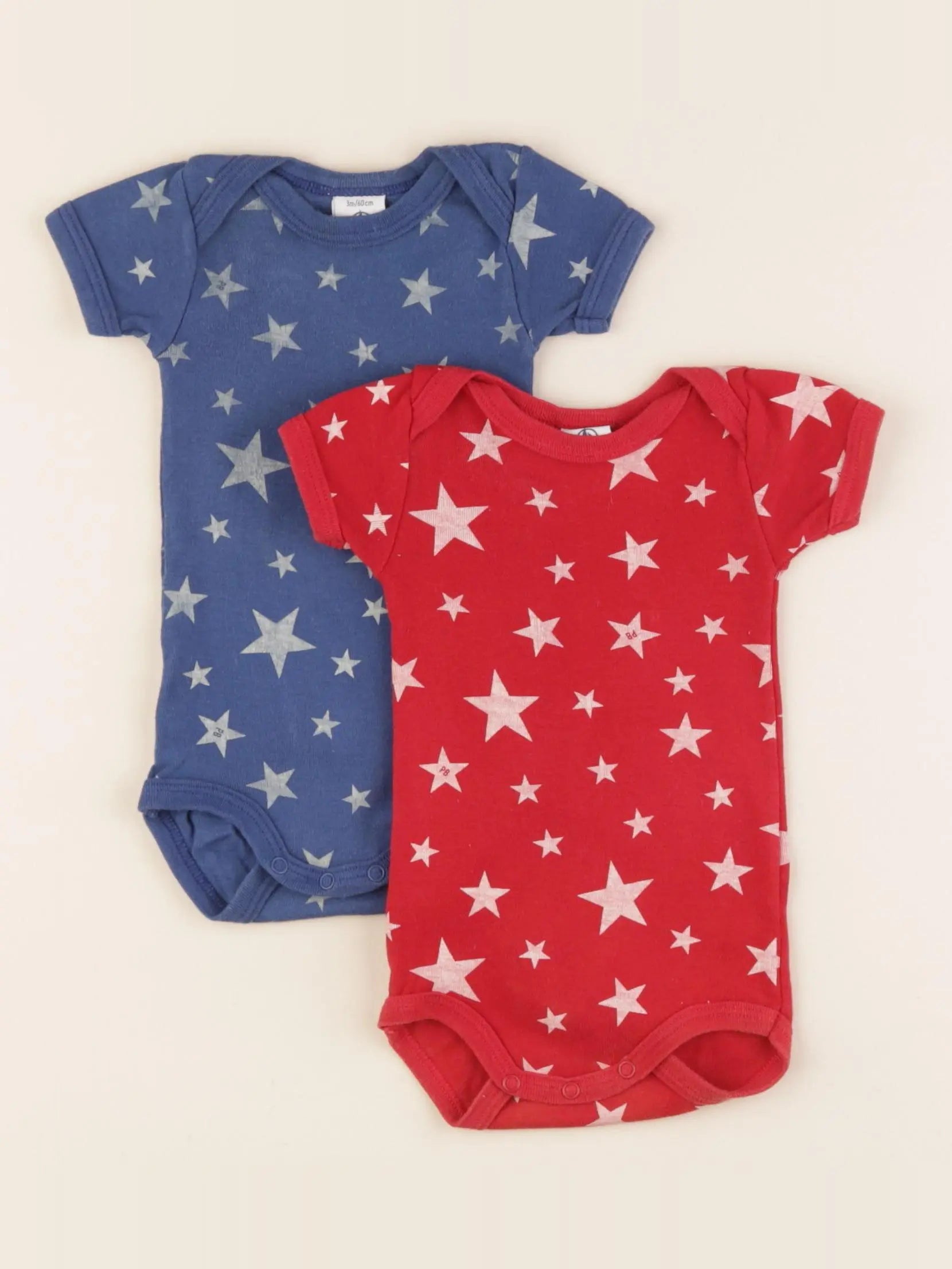 Petit Bateau - lot de 2 bodies en coton bleu, rouge - 3 mois