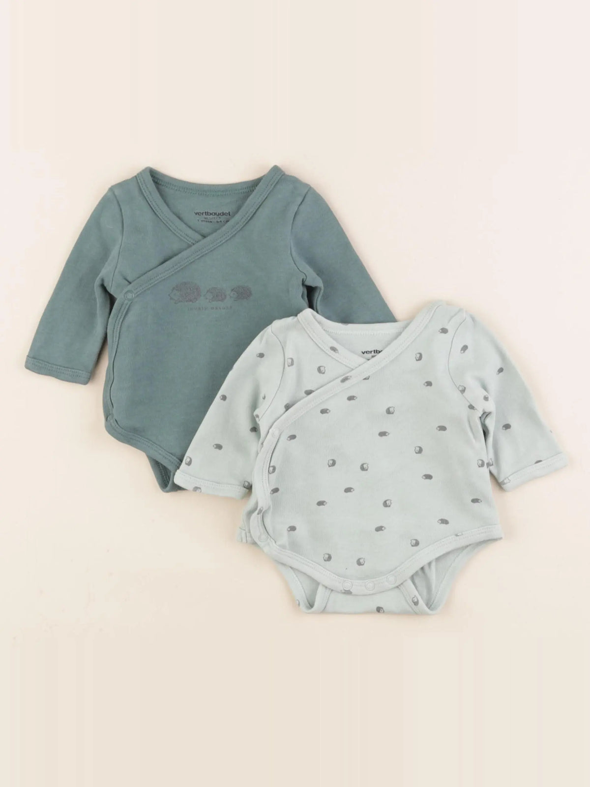 Vertbaudet - lot de 2 bodies en coton vert - 1 mois