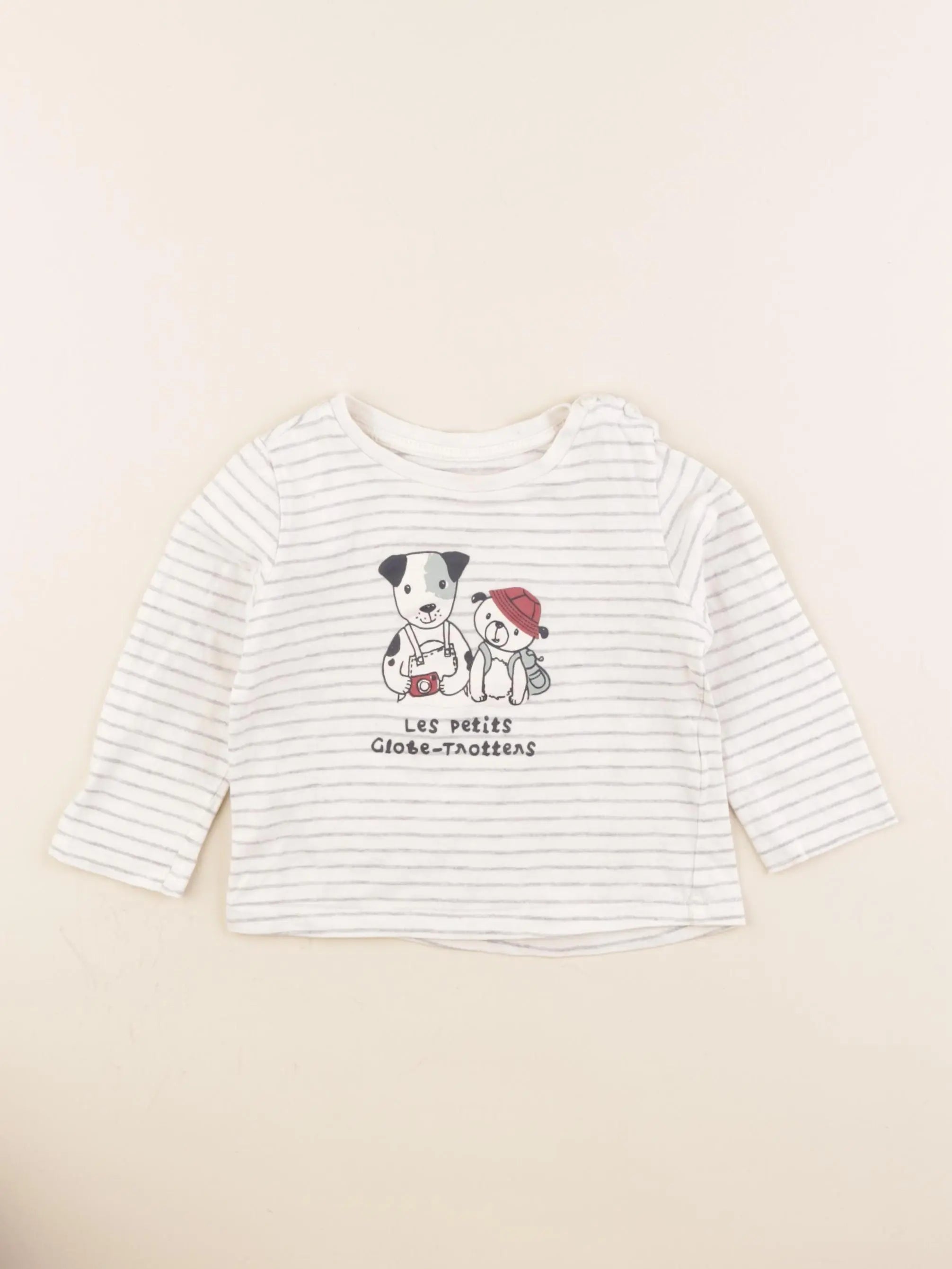 Vertbaudet - tee-shirt beige, gris - 12 mois