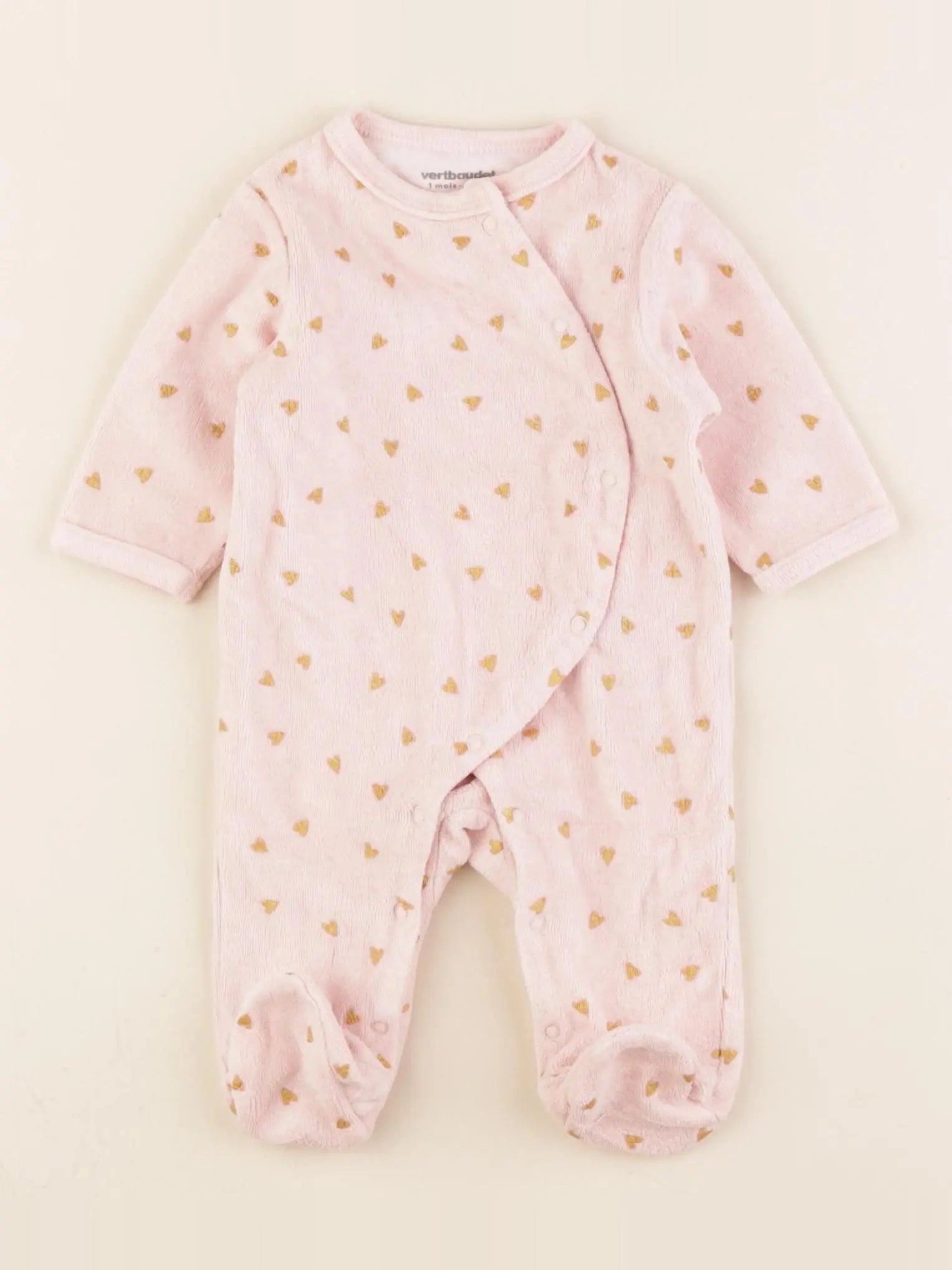 Vertbaudet - pyjama velours rose, or - 1 mois